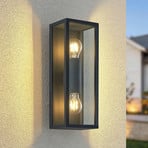 Lindby Peldar outdoor wall light, clear, 2-bulb, 38cm, metal