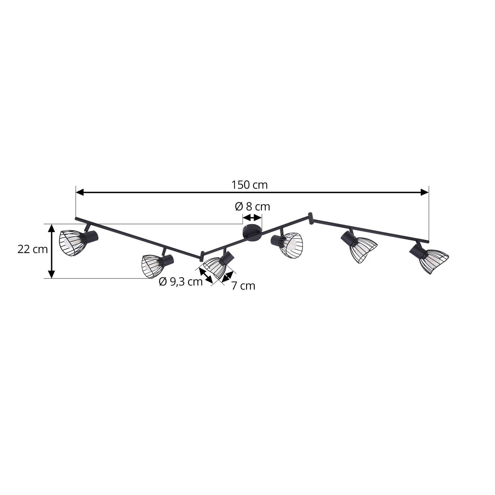 Lampa sufitowa Lindby Piena, czarna, 6-punktowa, metal, 150cm