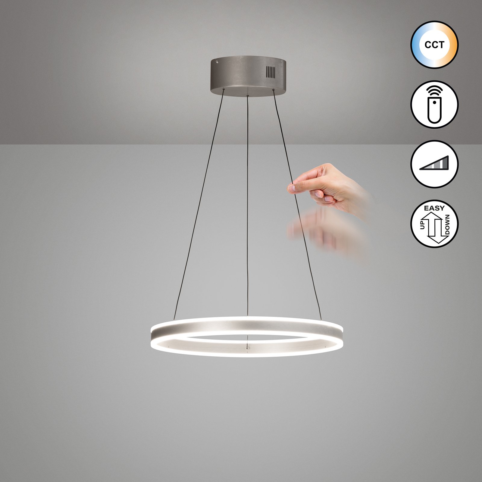 Żyrandol LED Silvio, Ø 50 cm, nikiel matowy, metal, CCT,