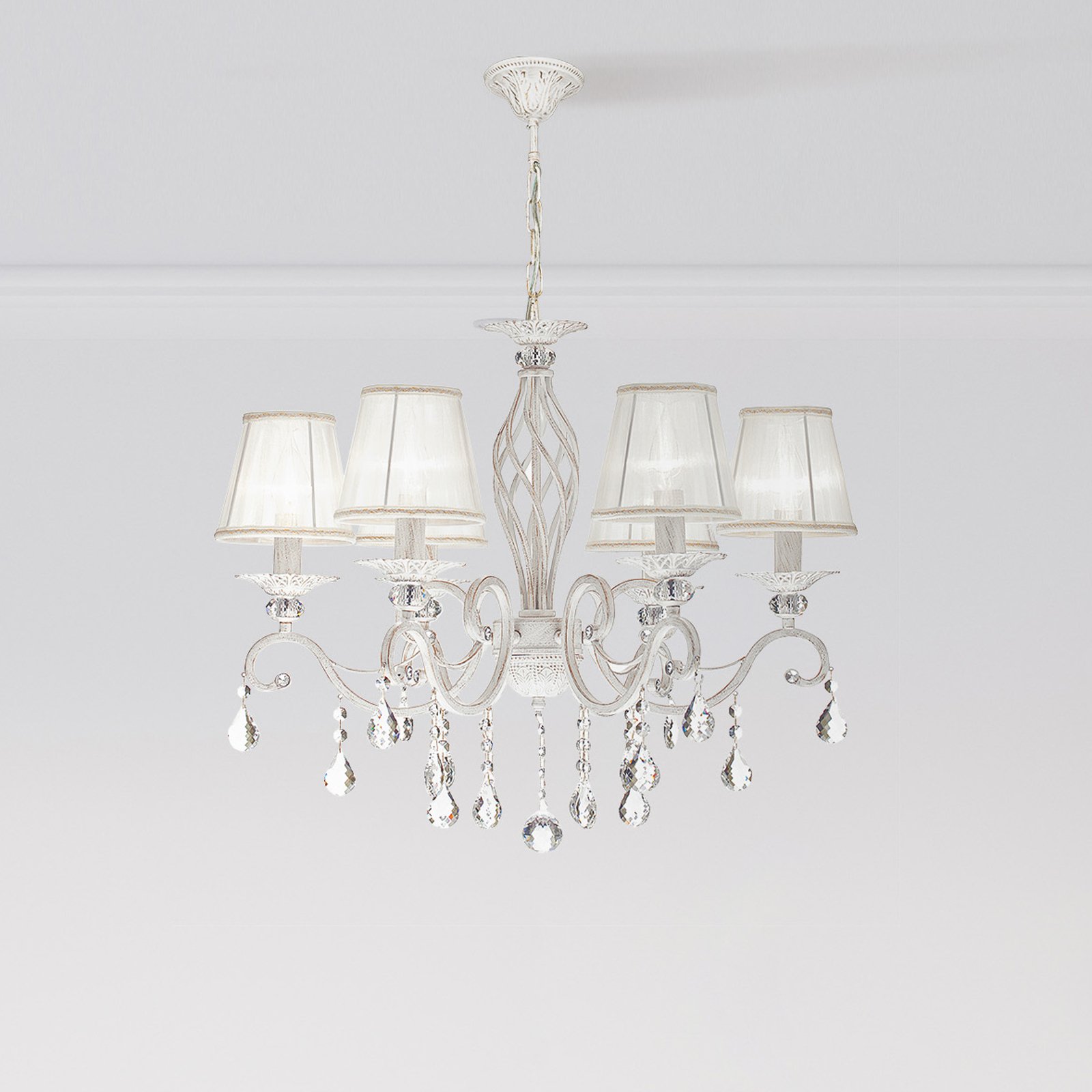 Maytoni Grace chandelier, white, 6-bulb, organza, E14