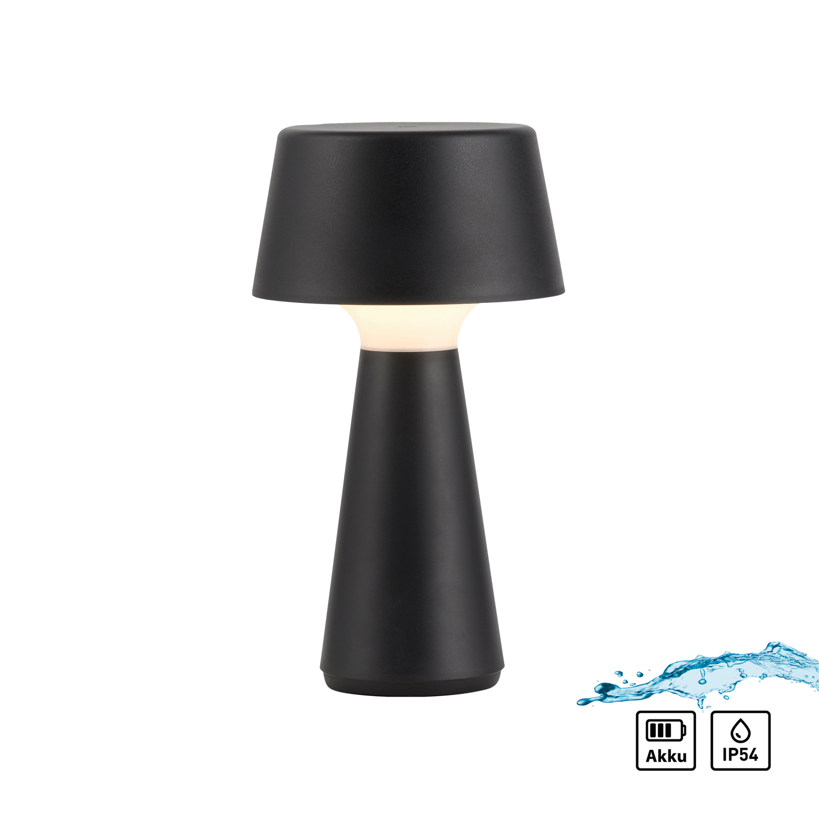 JUST LIGHT. Abera black plastic IP54 LED rechargeable table lamp