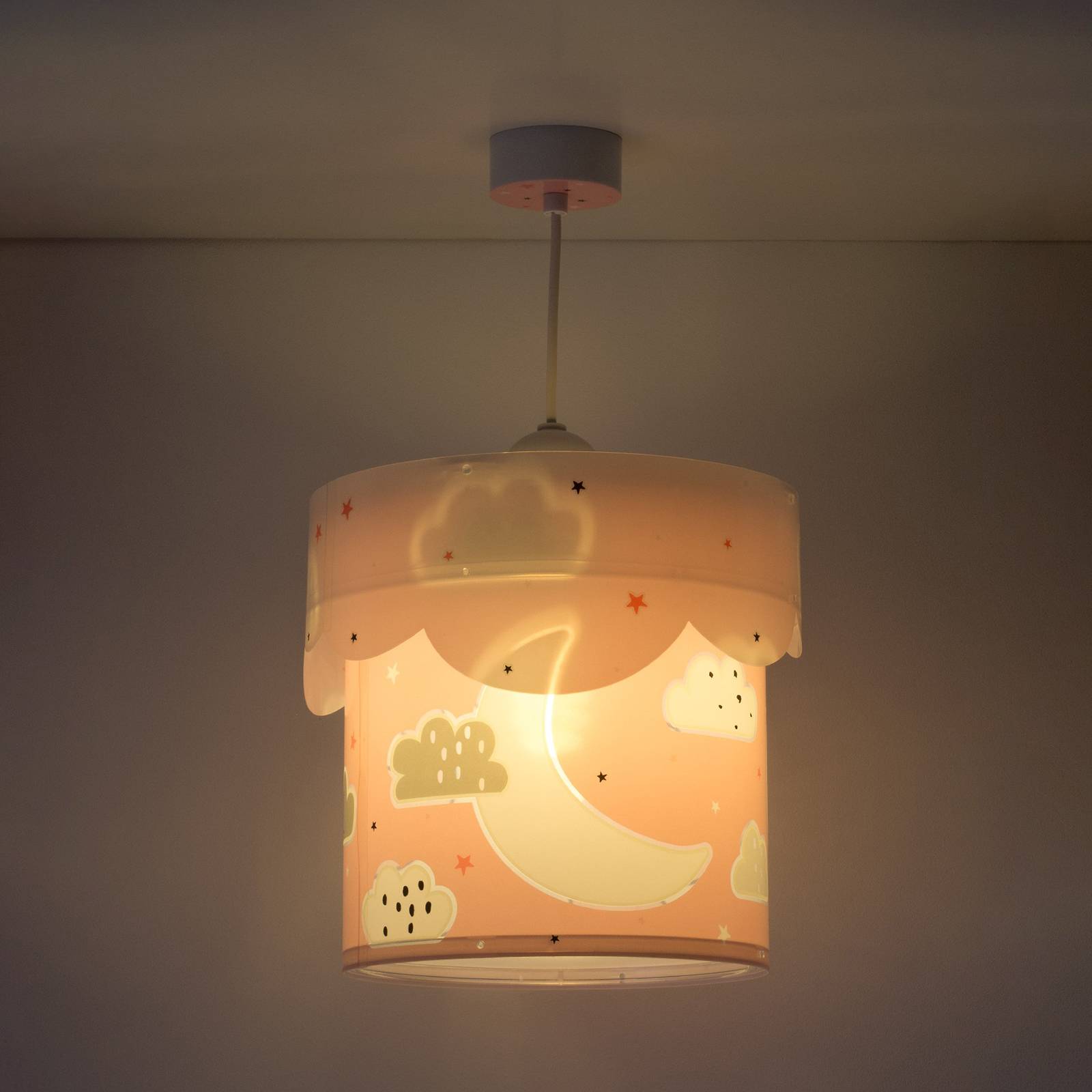 E-shop Detská závesná lampa Moon, 1 svetlo, ružová