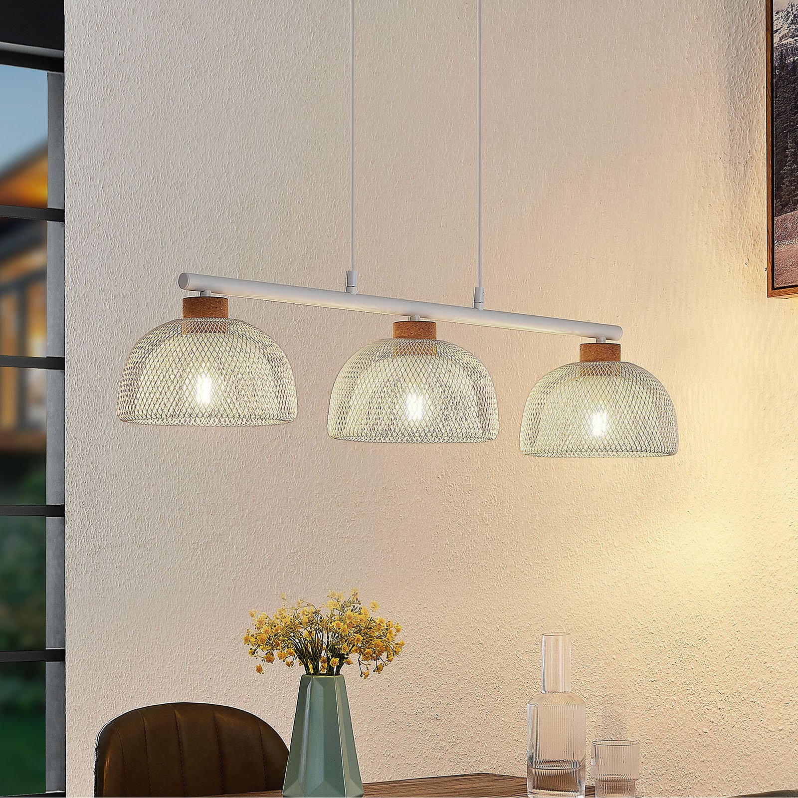 Lindby Louk hanglamp, 3-lamps, wit