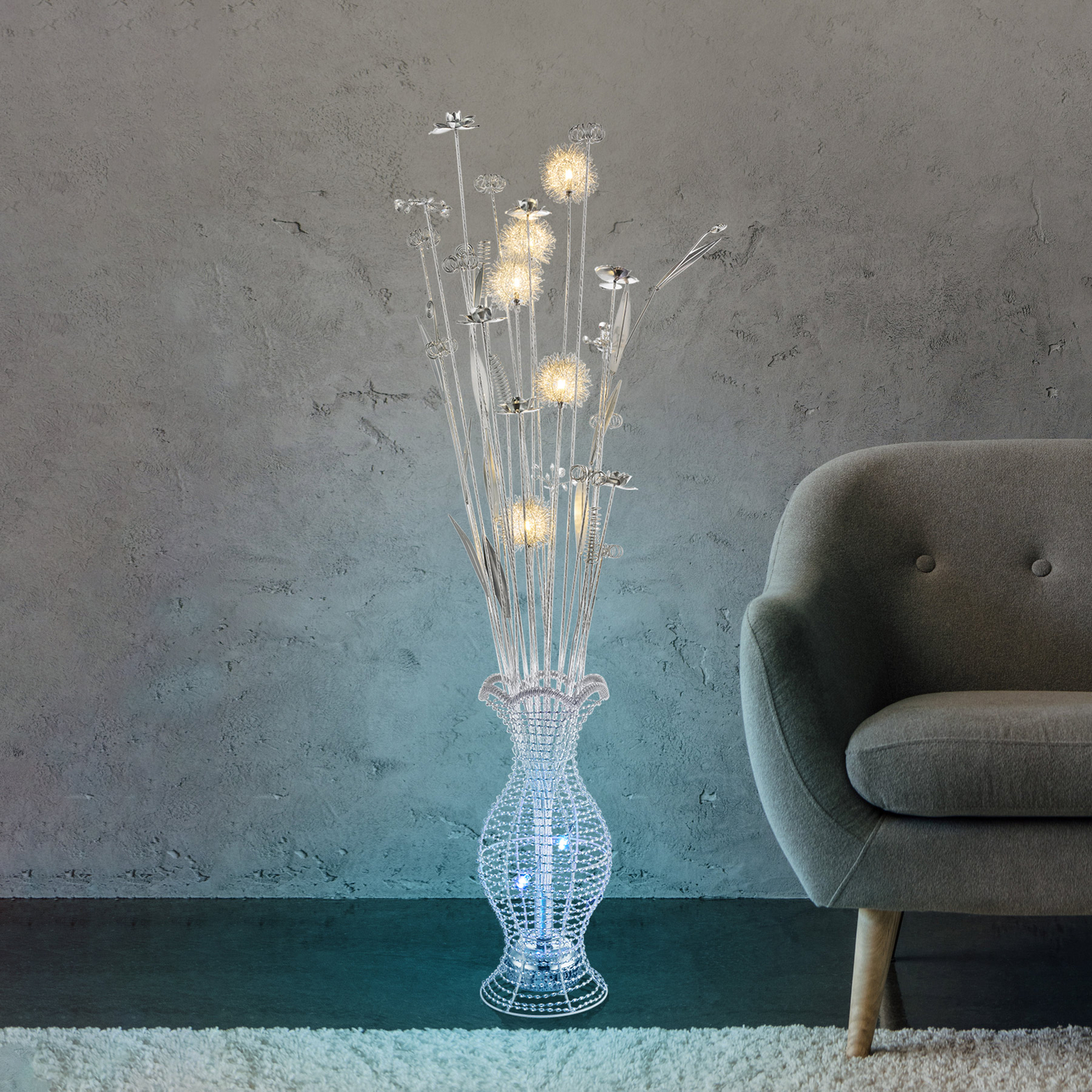 Lampa podłogowa Anton, zmiana kolorów RGB, wazon