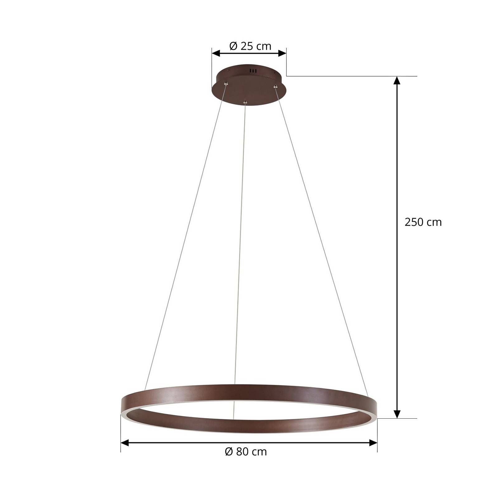 Żyrandol LED Lucande Yonam, Ø 80 cm, 1-punktowa, brązowa, CCT