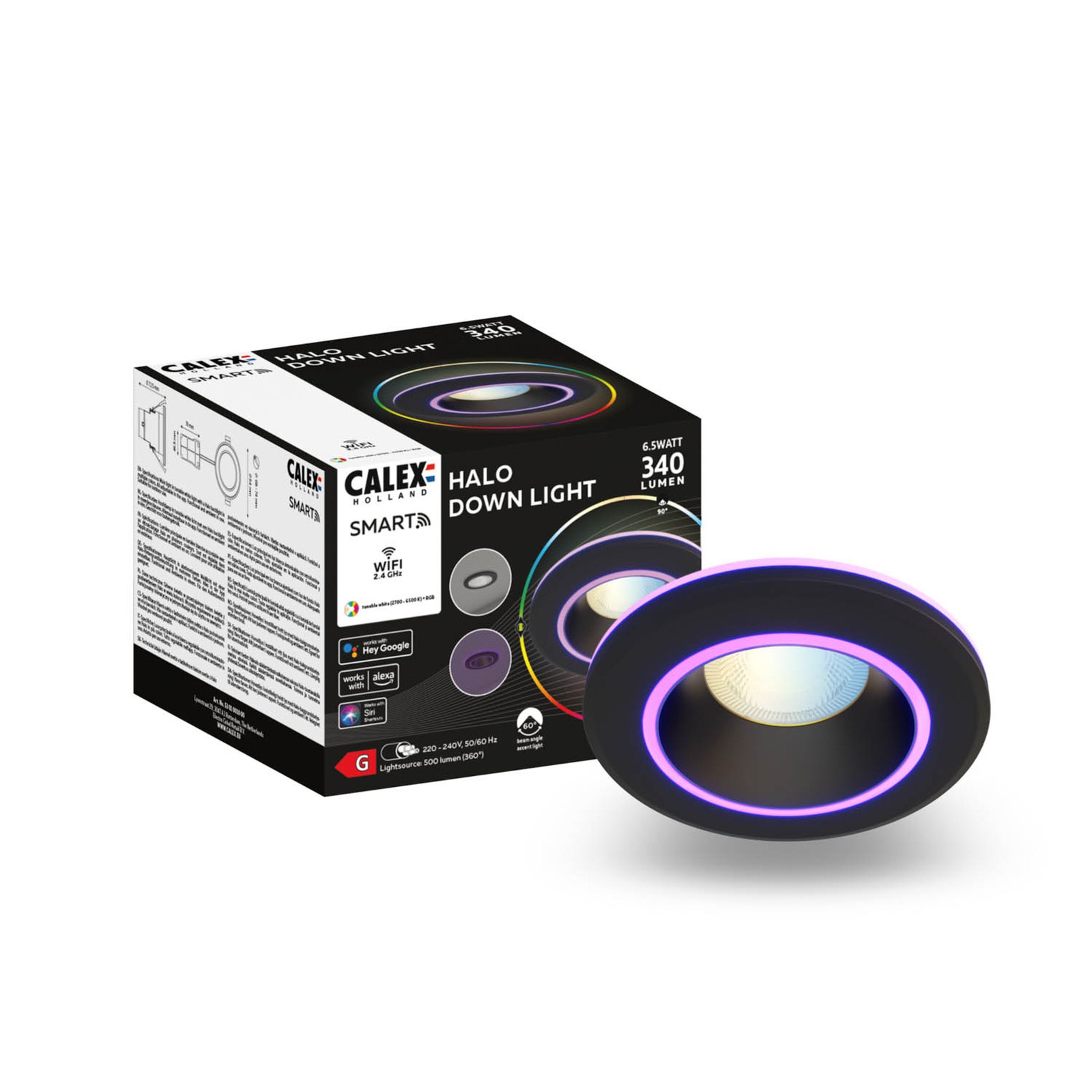 Calex Smart Halo downlight encastré CCT RVB noir