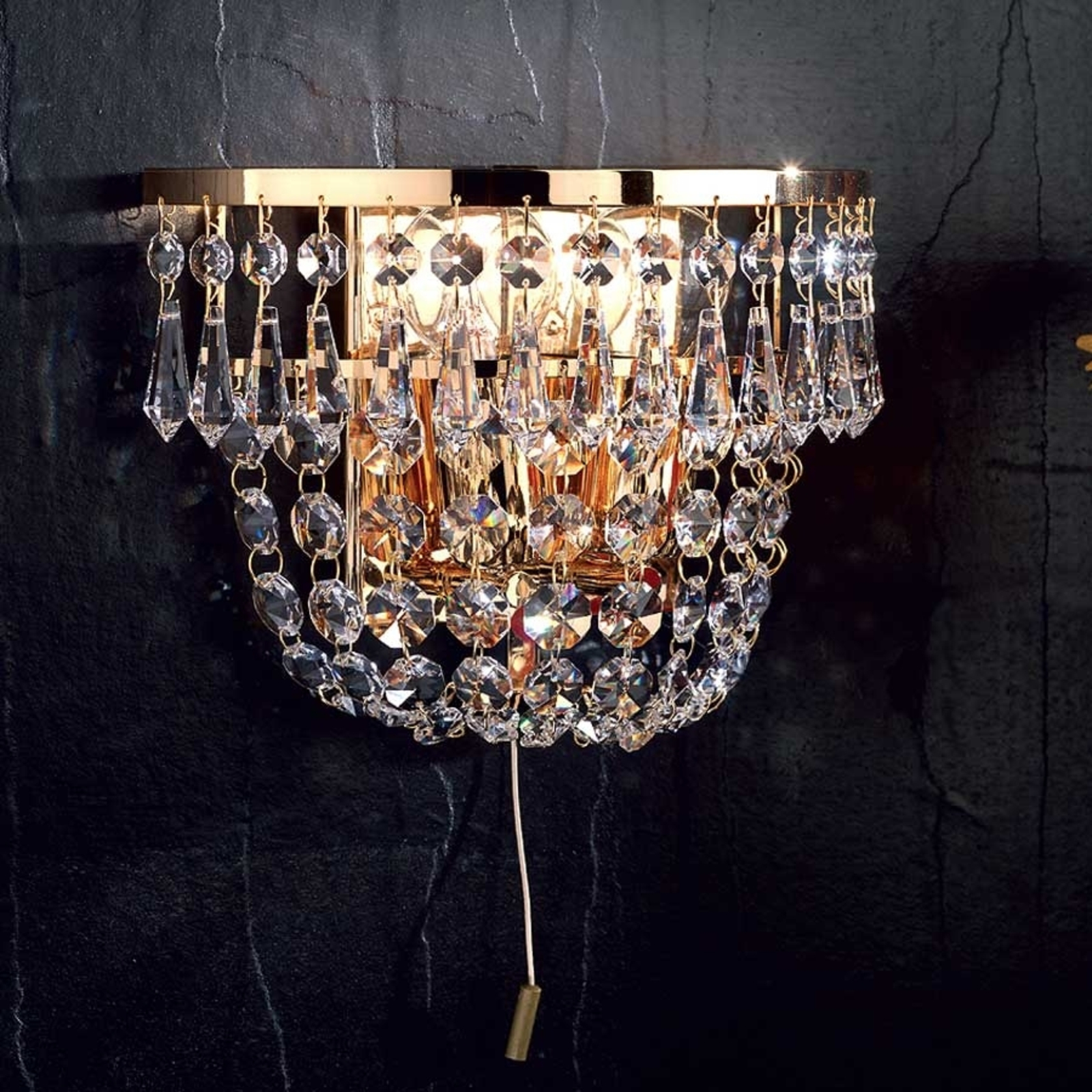 Spruit hardware Koken Goudkleurige kristallen wandlamp SHERATA | Lampen24.be