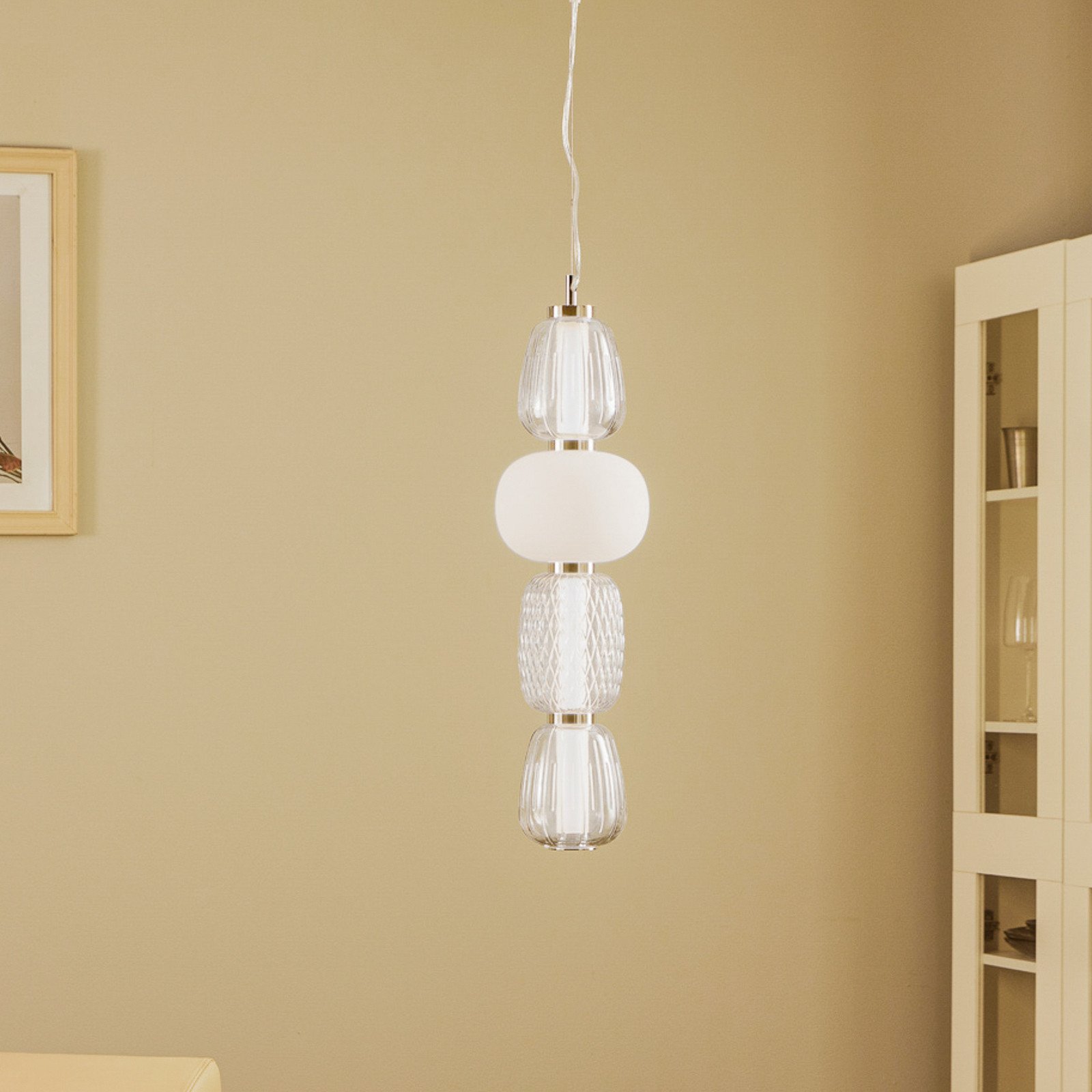 Lucande Suspensie cu LED Fedra sticlă gri/alb Ø 17 cm - Bucătărie - Viața tânără - gri deschis alb crom