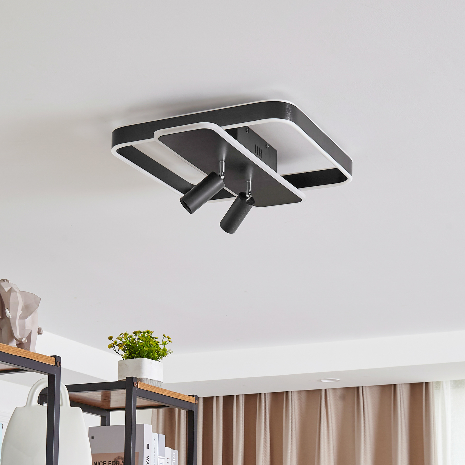 Lucande Stigla LED ceiling light, angular, black