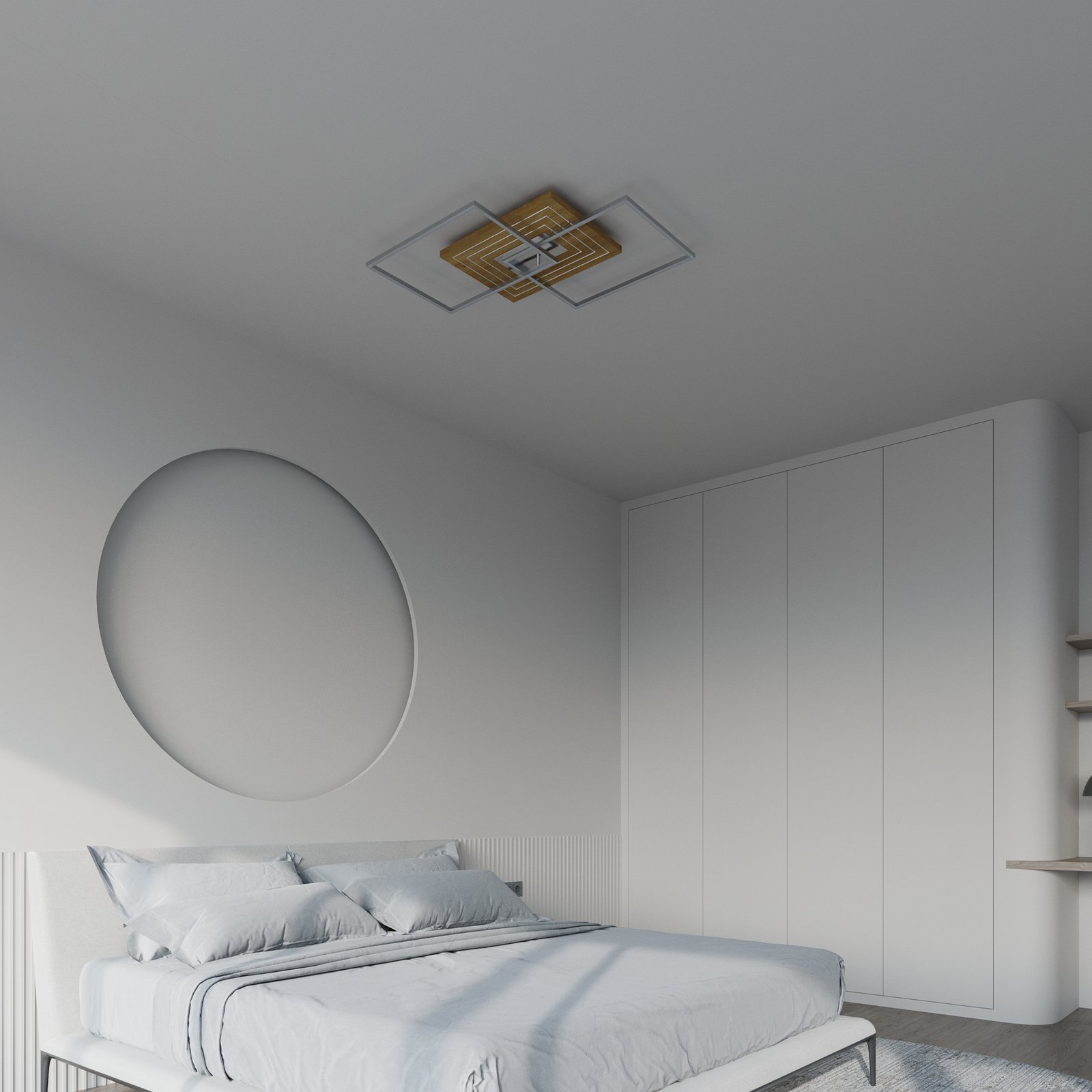 LED griestu lampa Inka S, garums 50 cm, gaiša koksne, dimmerējama