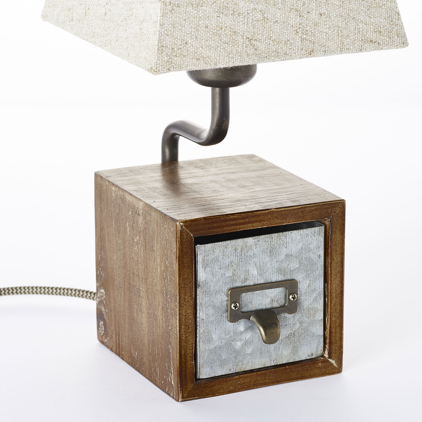 Tekstylna lampa stołowa Casket z szufladą