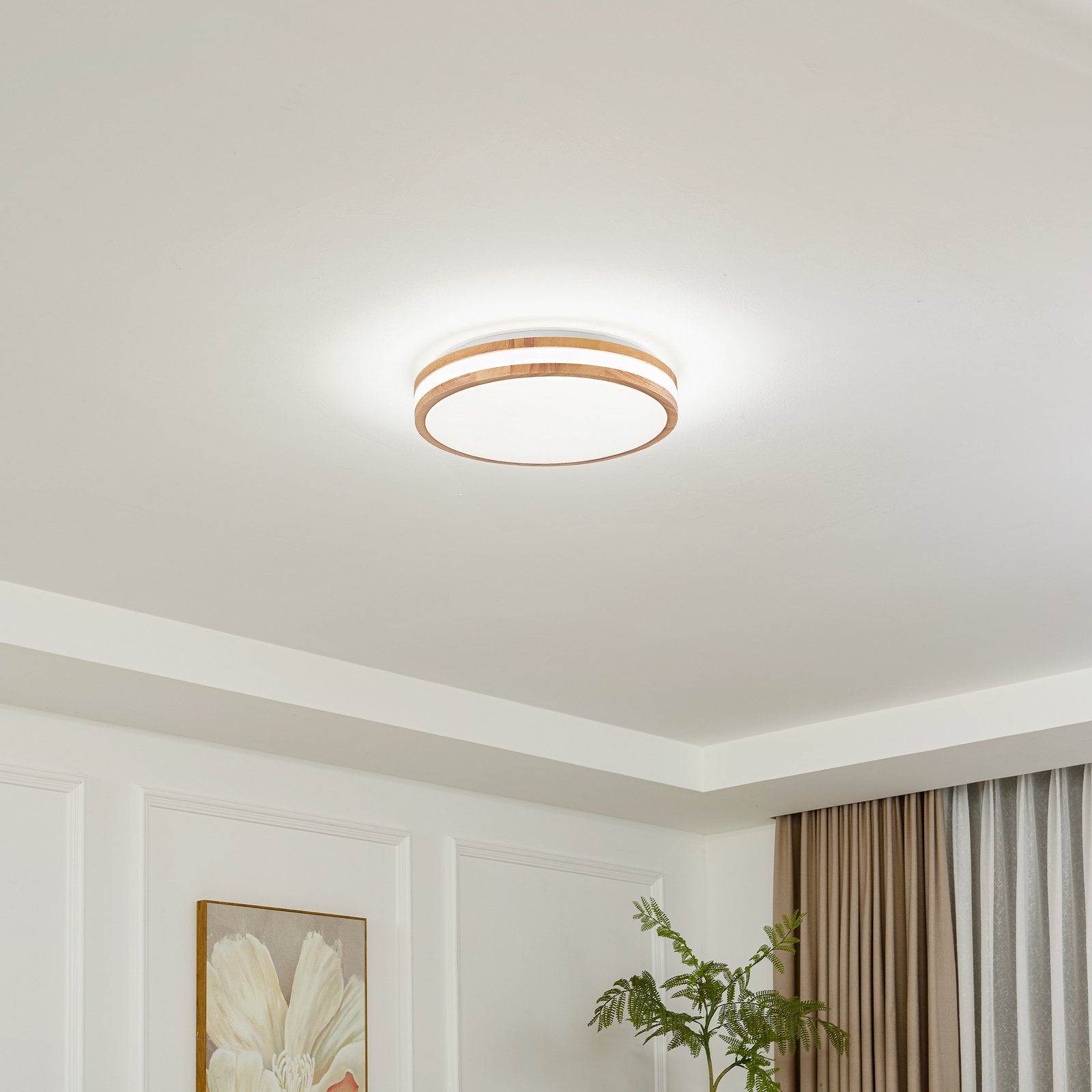 Plafonnier LED Emiva de Lindby, Ø 39,5 cm, CCT, bois