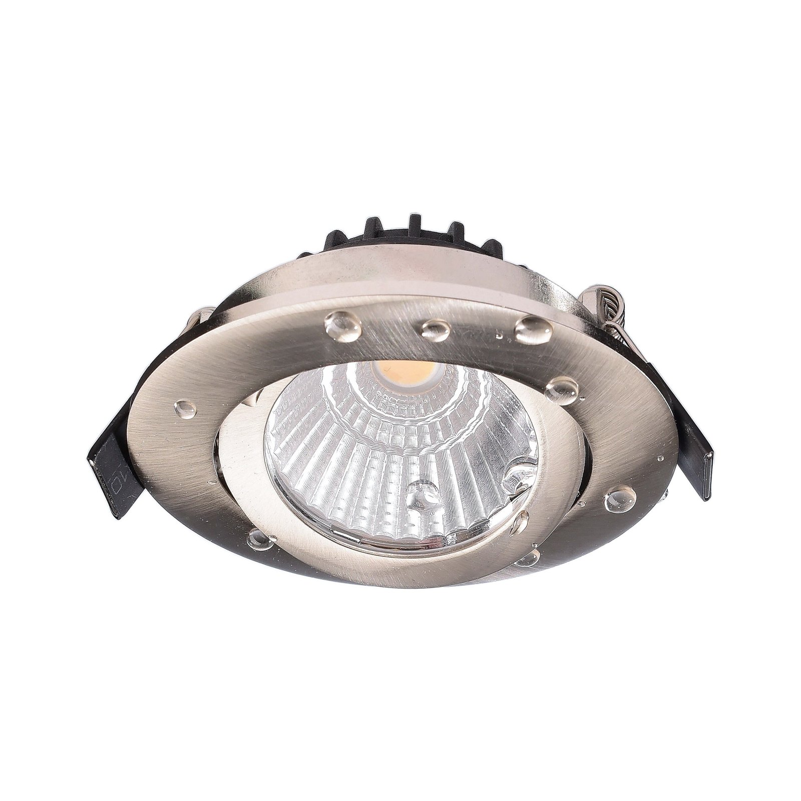 Plafonnier encastré LED Dione, IP44, 3.000 K, nickel, intensité variable