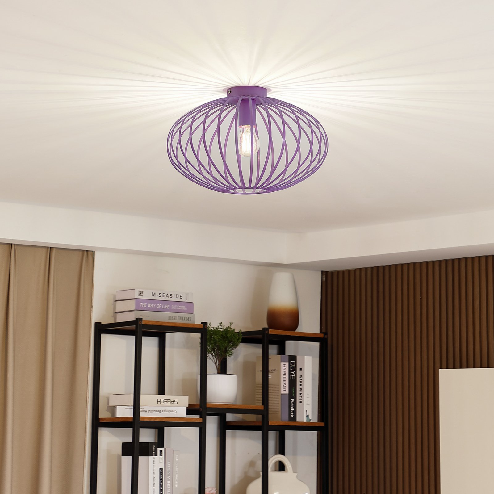 Lindby Maivi plafondlamp, paars, 40 cm, ijzer, kooi
