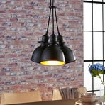 3-bulb pendant lamp Lira, black and gold