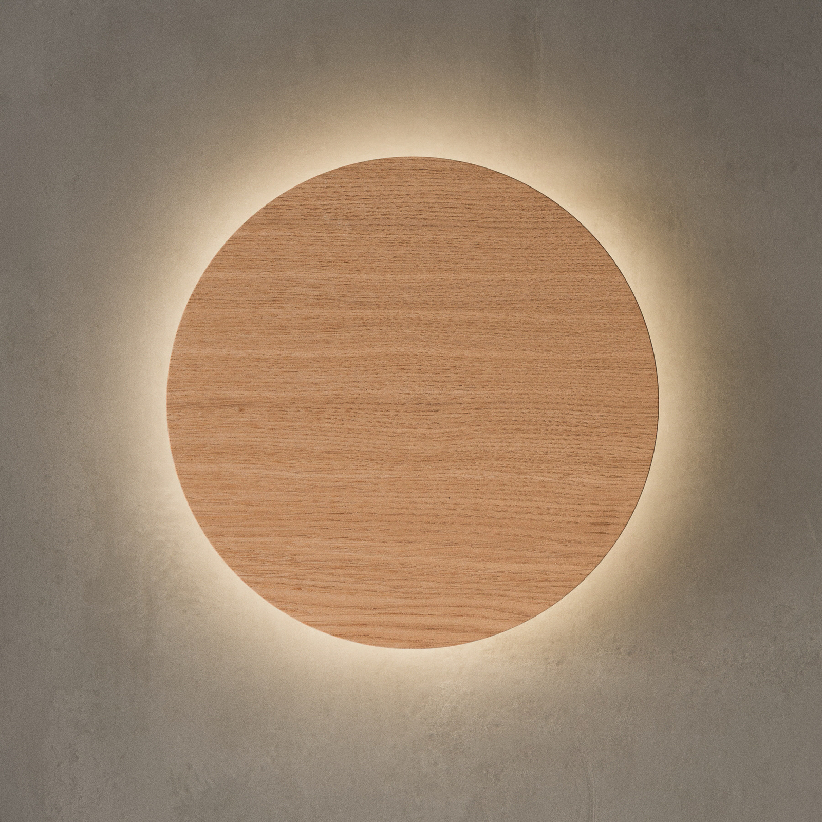 Envostar Luna Wood nástenné svetlo, dub, Ø 30 cm