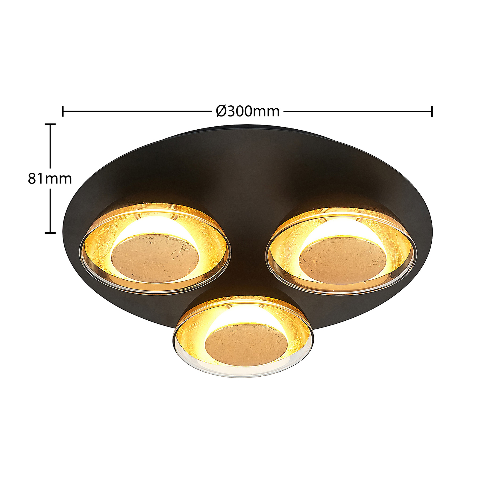 Lindby Erin ceiling lamp black/gold 3-bulb round