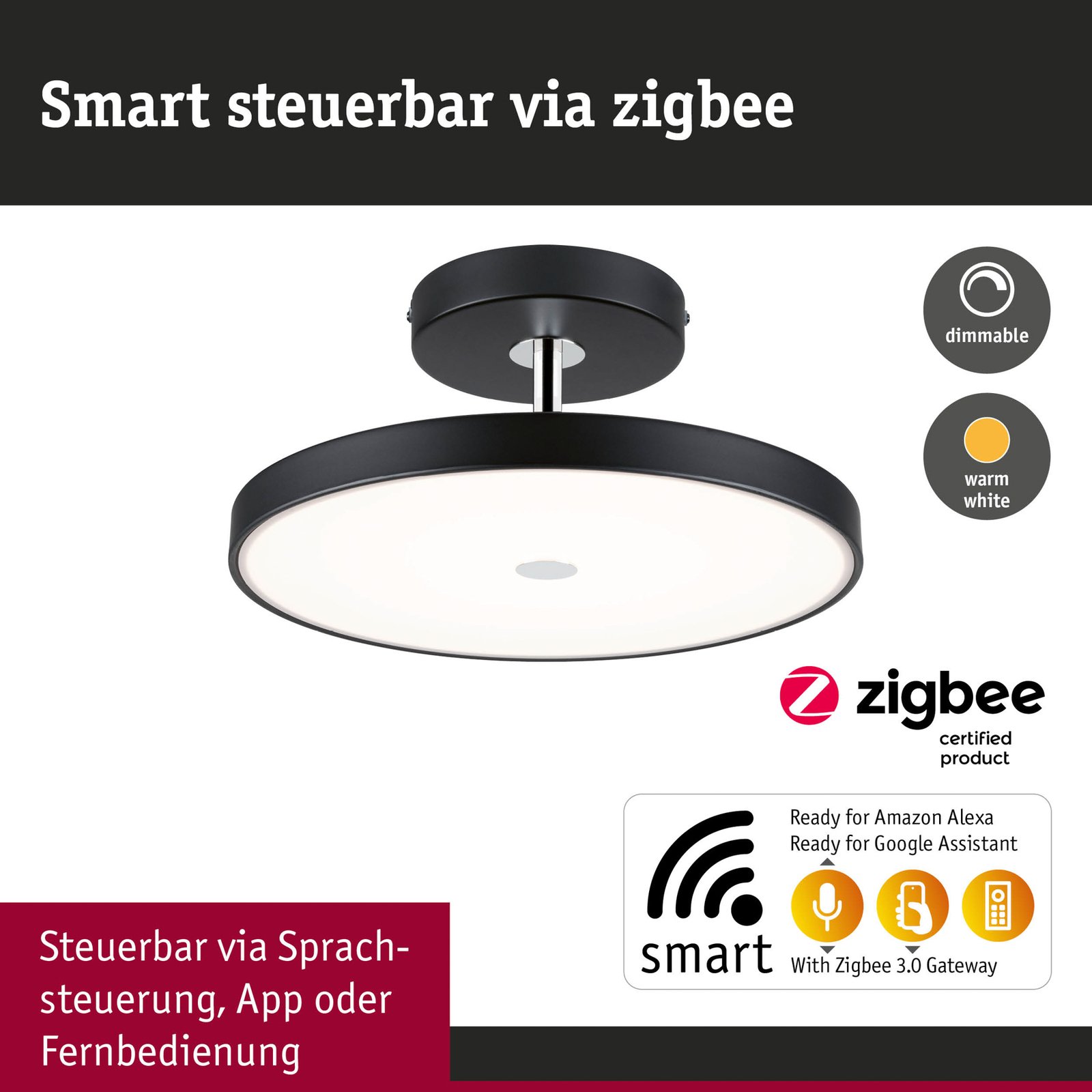 Hildor LED Stropní Lampa Zigbee Dim. Matt Černá - Paulmann