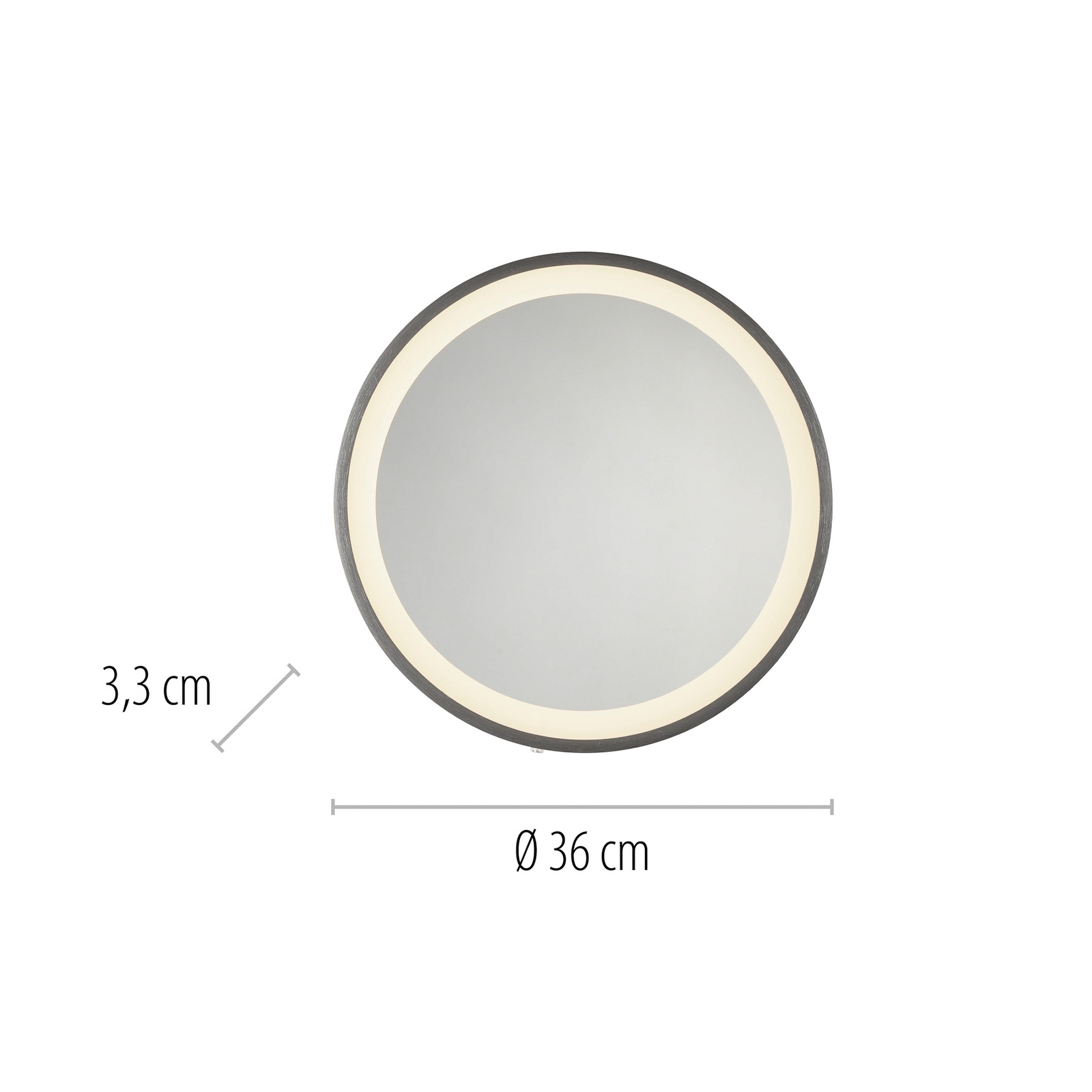 Specchio da parete a LED VIDRO, grigio, Ø 36 cm, power bank, interruttore
