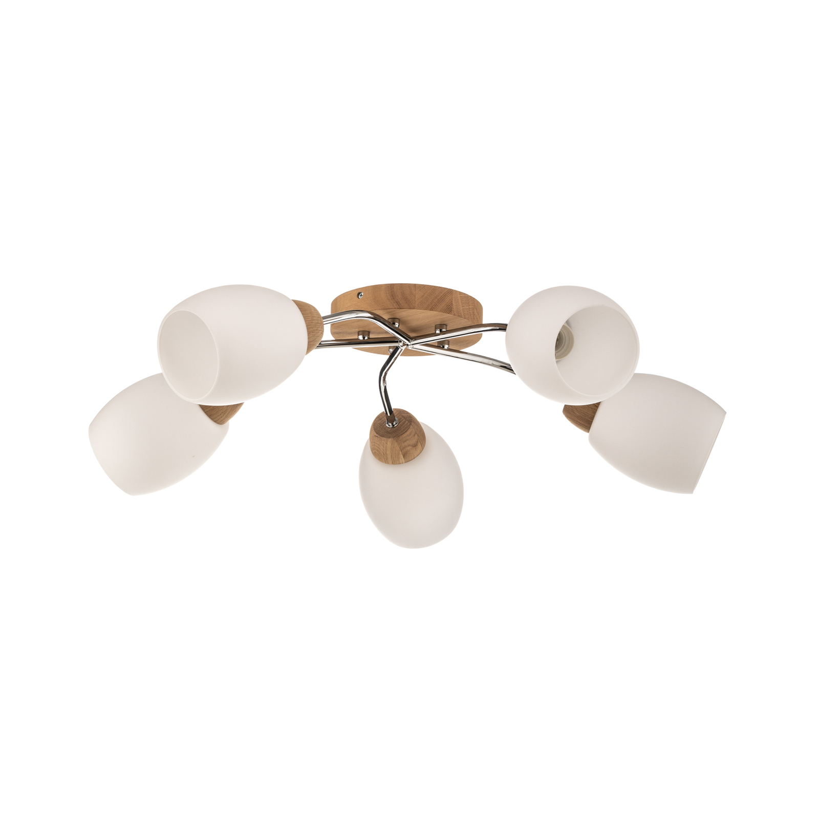 Lampa sufitowa Santa, 5 szklanych kloszy, drewno