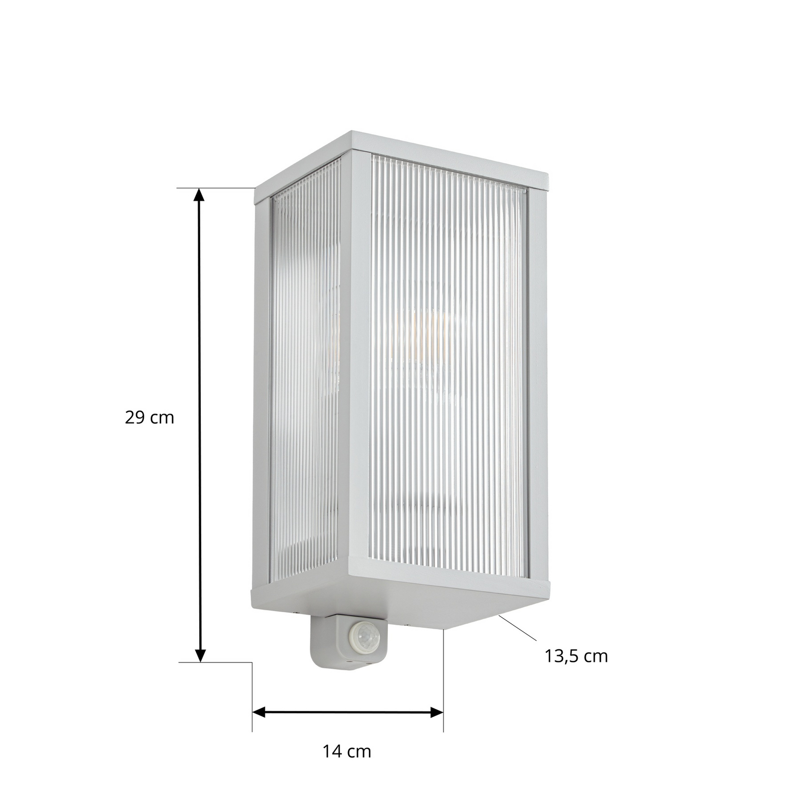 Aplique para exterior Lindby Peldar, gris/estriada, 26 cm, sensor