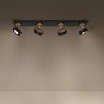 LEDVANCE Projetor de teto LED Pluto, aço, madeira, 4 luzes, preto