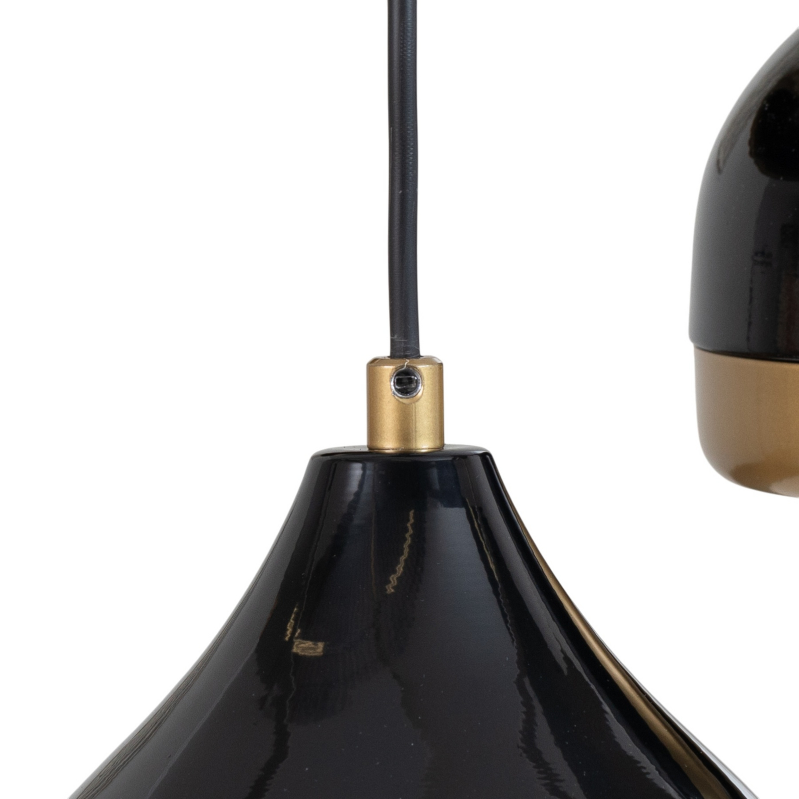 Hengelampe Yildo, 3 lyskilder, svart/gull, rund, Ø37 cm