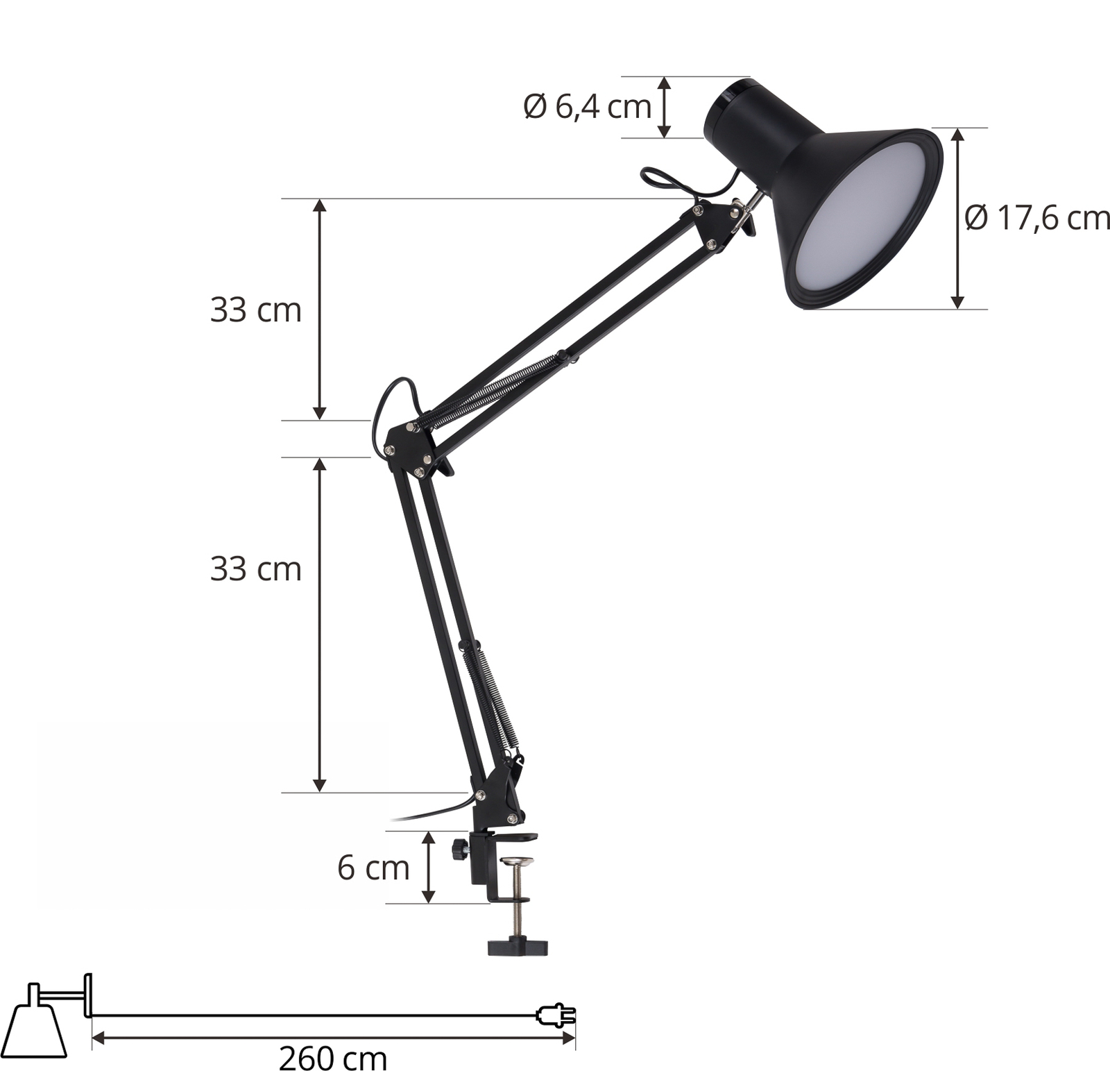 Lindby LED Clamp Light Undra, preto, regulável, ajustável