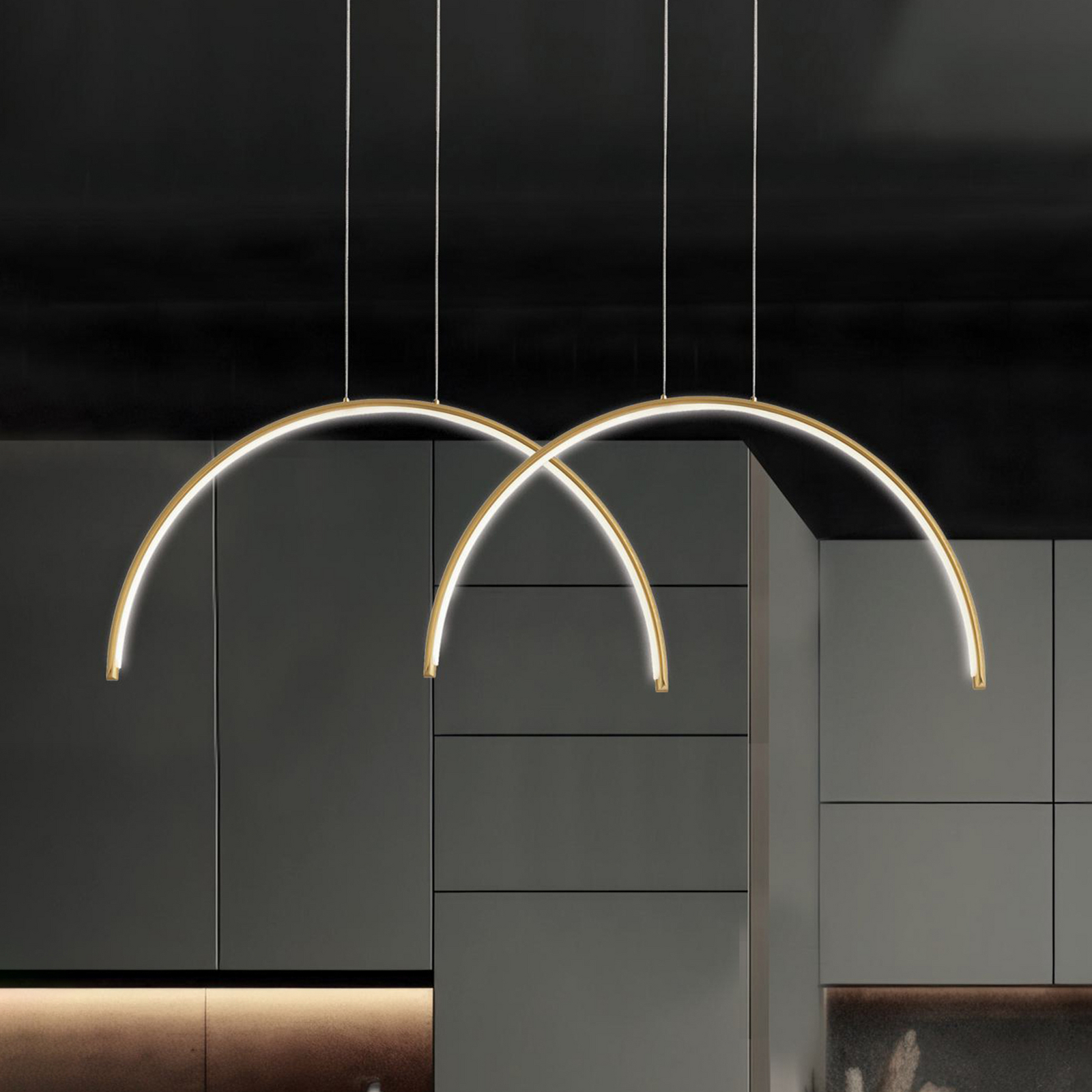 LED-Pendellampe Megan, Länge 95 cm, goldfarben, 2-flg.