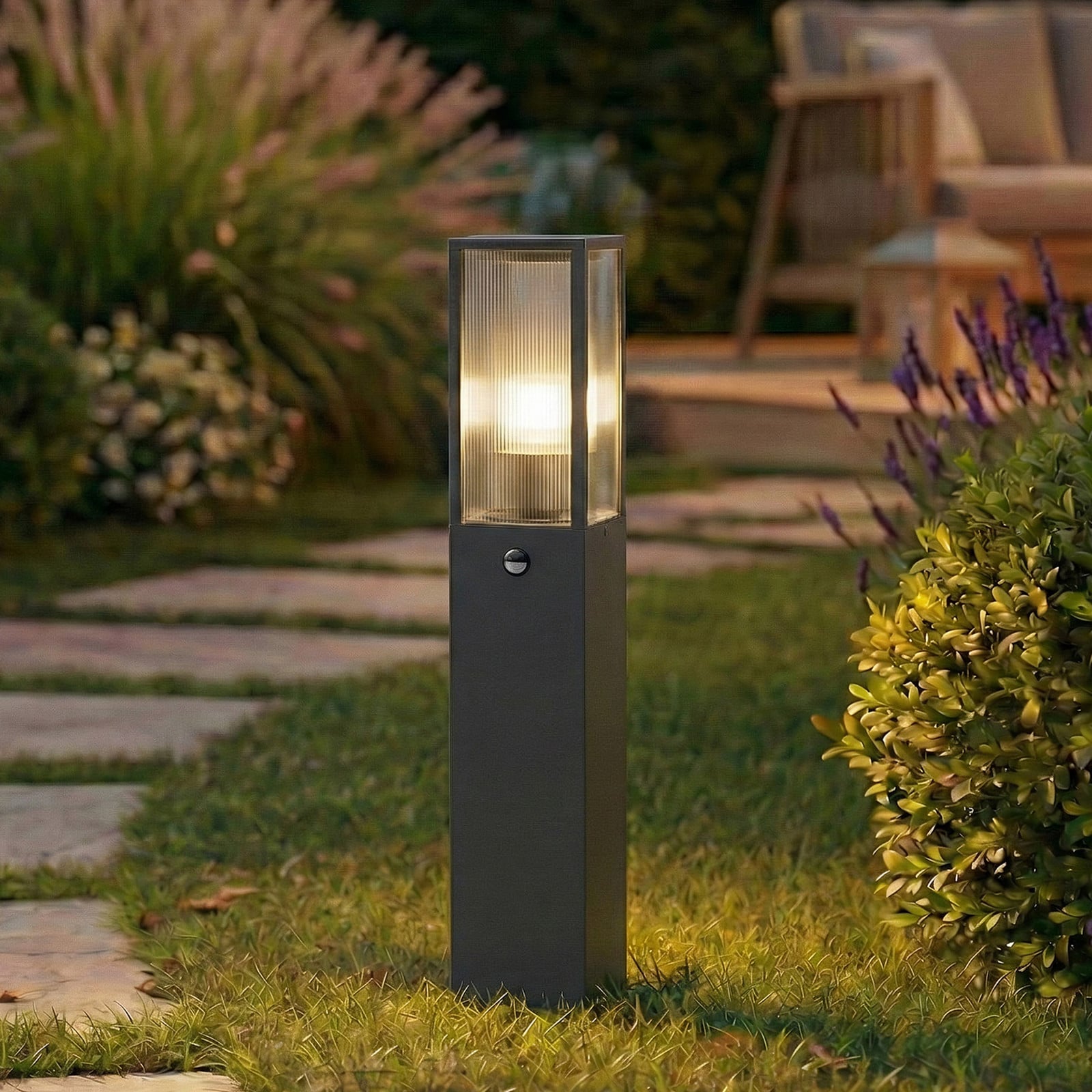 Peldar v&auml;glampa, 80 cm, antracit/r&auml;fflad, sensor Lindby - Terrass - Modern - Aluminium - Med en ljusk&auml;lla