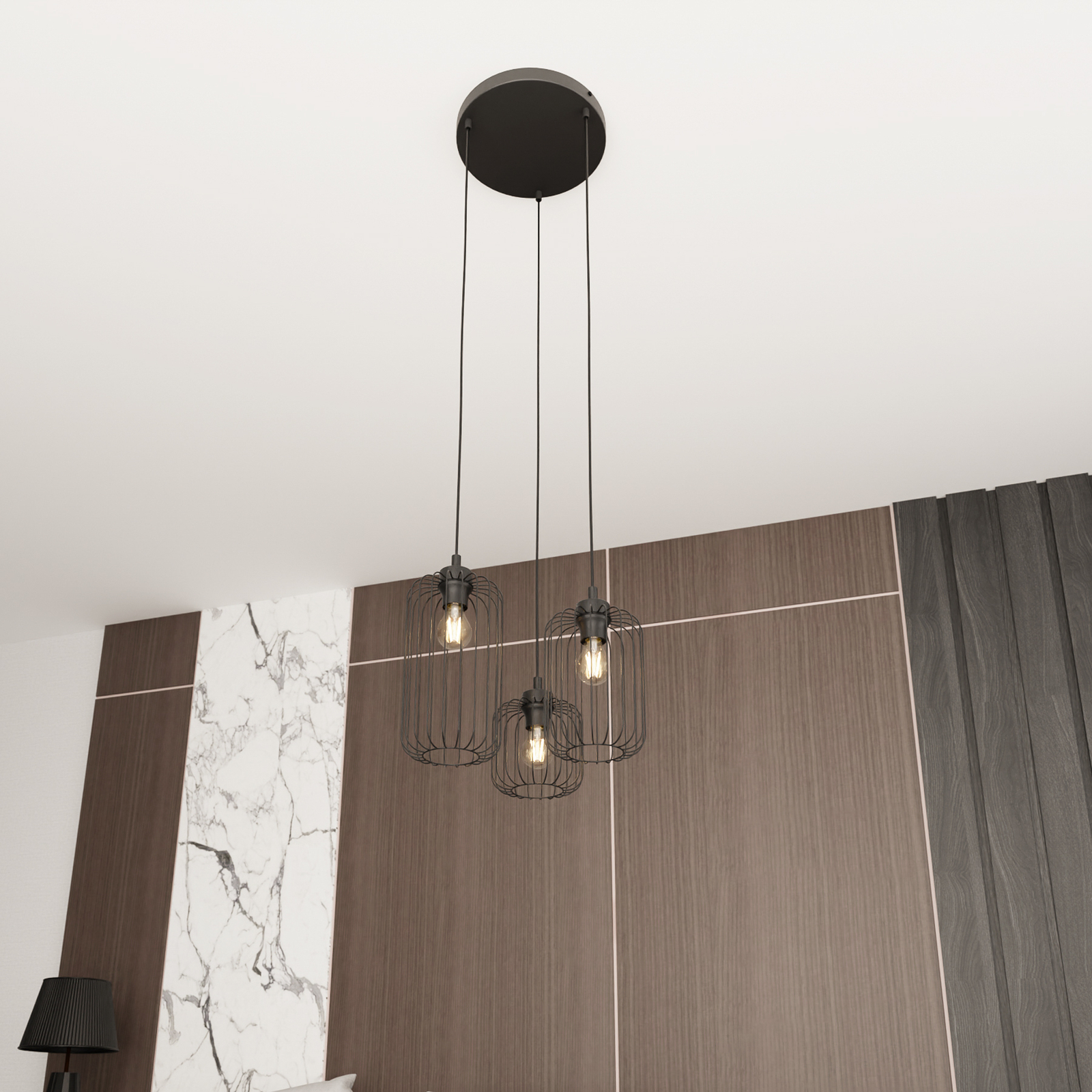 Suspension Vander, 3 lampes, Ø 30 cm, noir, métal, E27