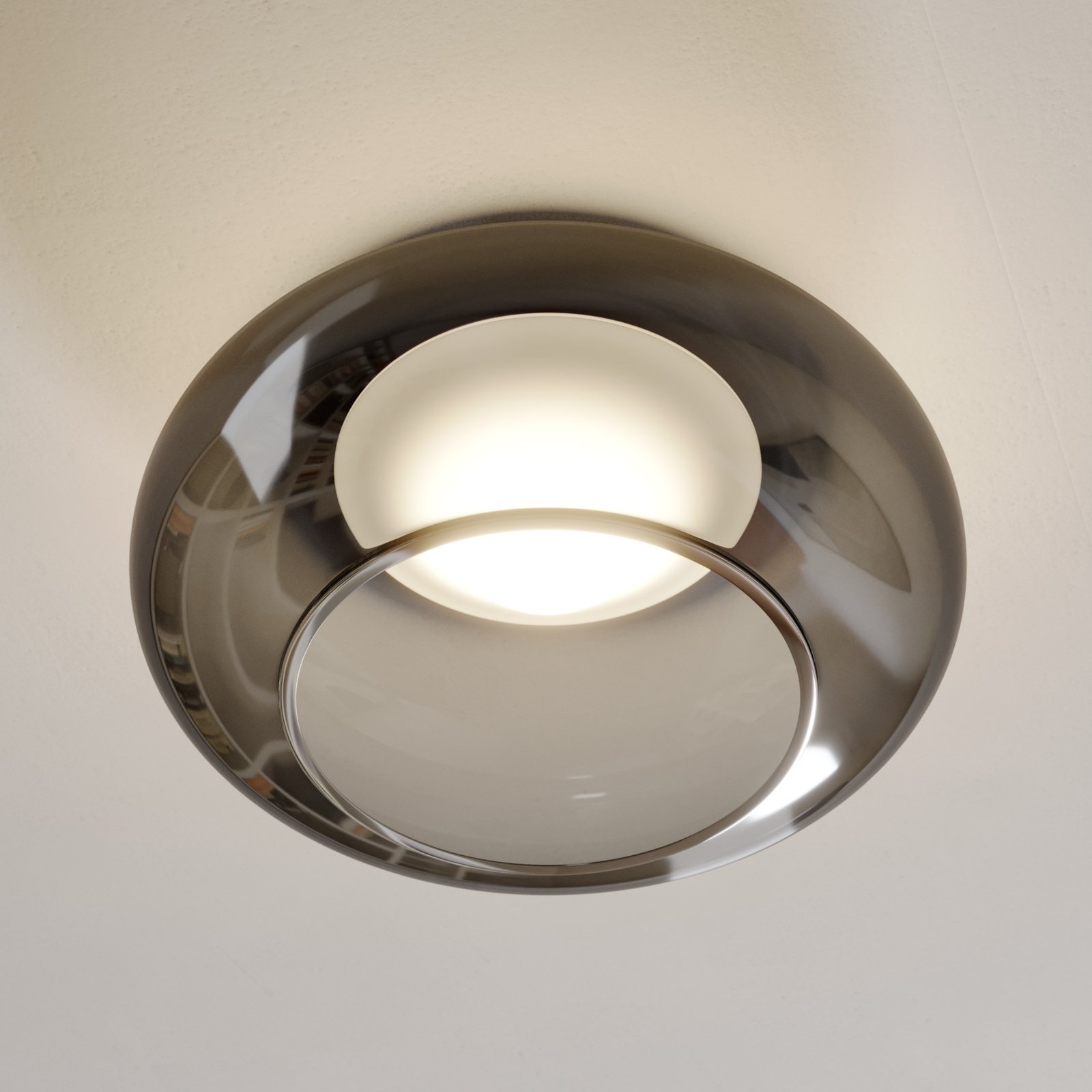 Glass LED ceiling lamp Mijo in smoky grey
