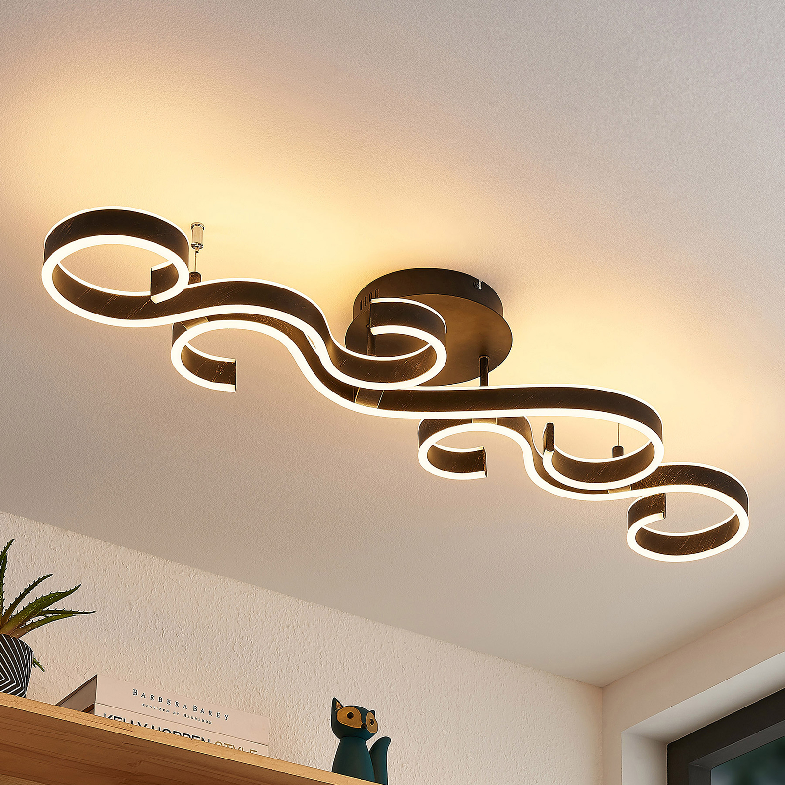 Lucande Admira LED plafondlamp, 101 cm zwart
