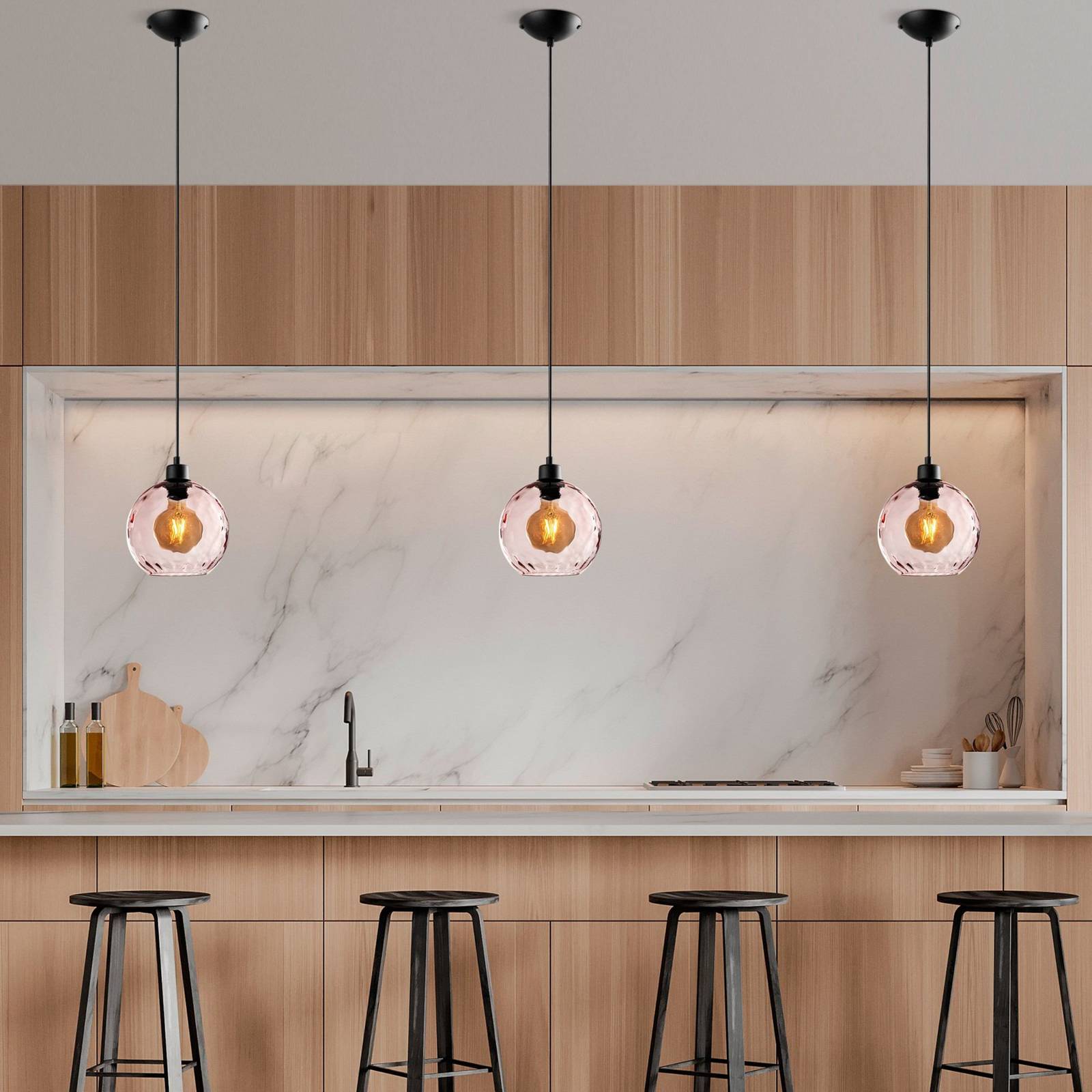 Lampa wisząca Benek, różowa, szkło, Ø 20 cm, E27