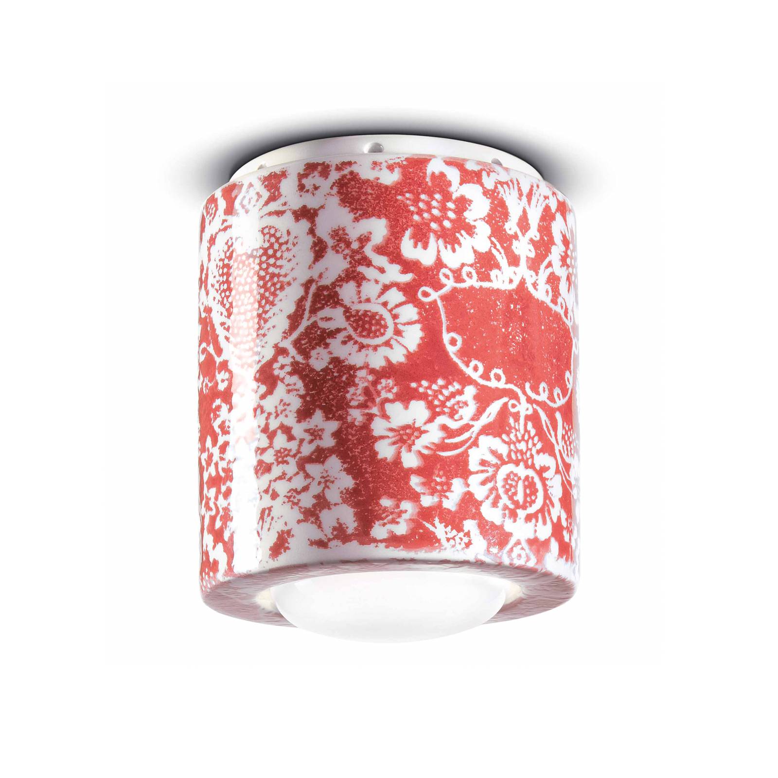 ferroluce plafonnier pi, motif floral, ø 12,5 cm rouge/blanc