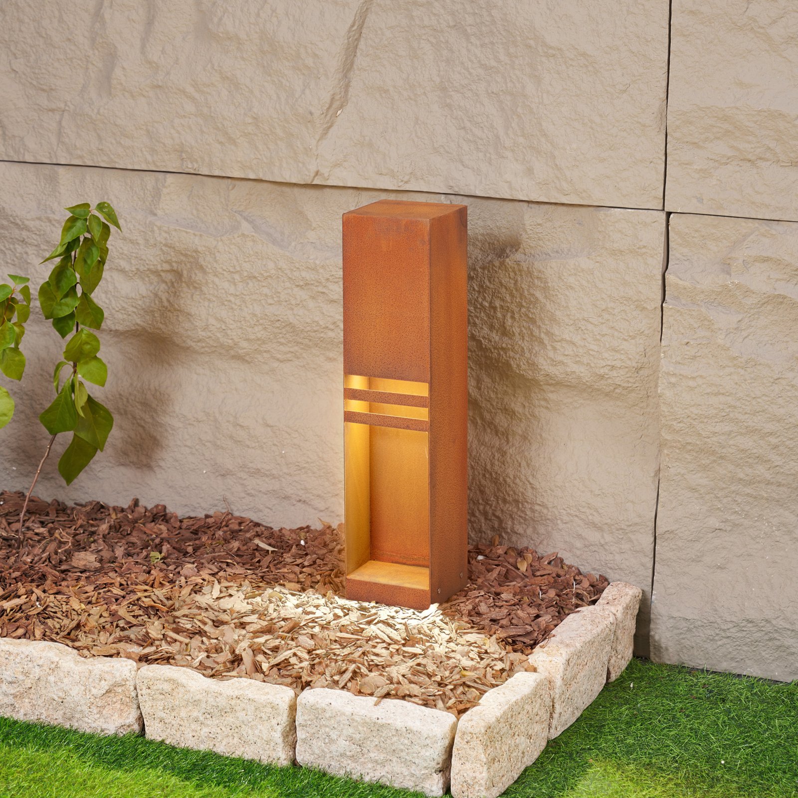 Lucande, luminaire pour socle LED Oxido, couleur rouille, acier Corten