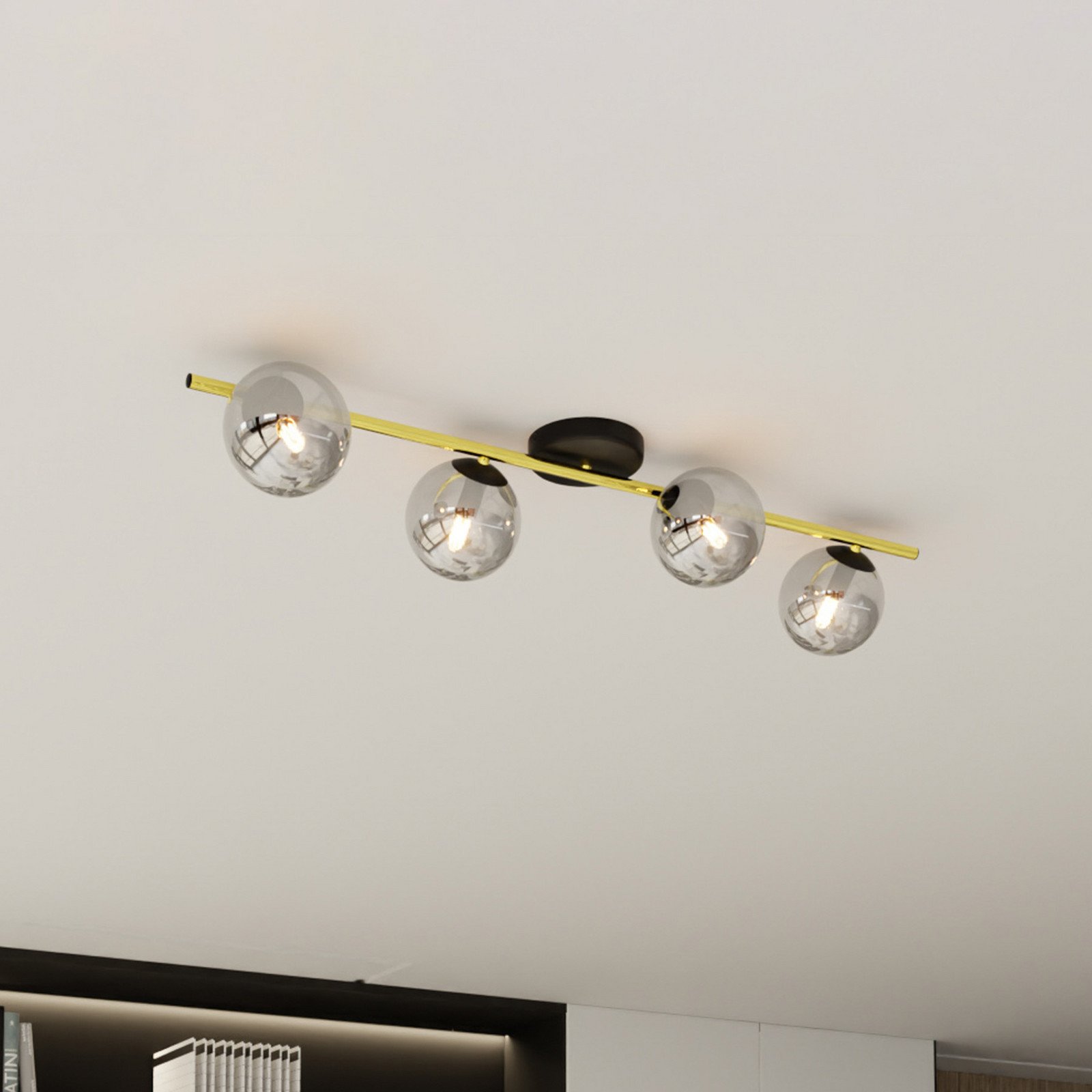 Euluna Plafonieră Glassy 4 becuri liniară negru/auriu/gri - Camera de zi / sufragerie - Modern - negru auriu gri fumuriu - Sticlă