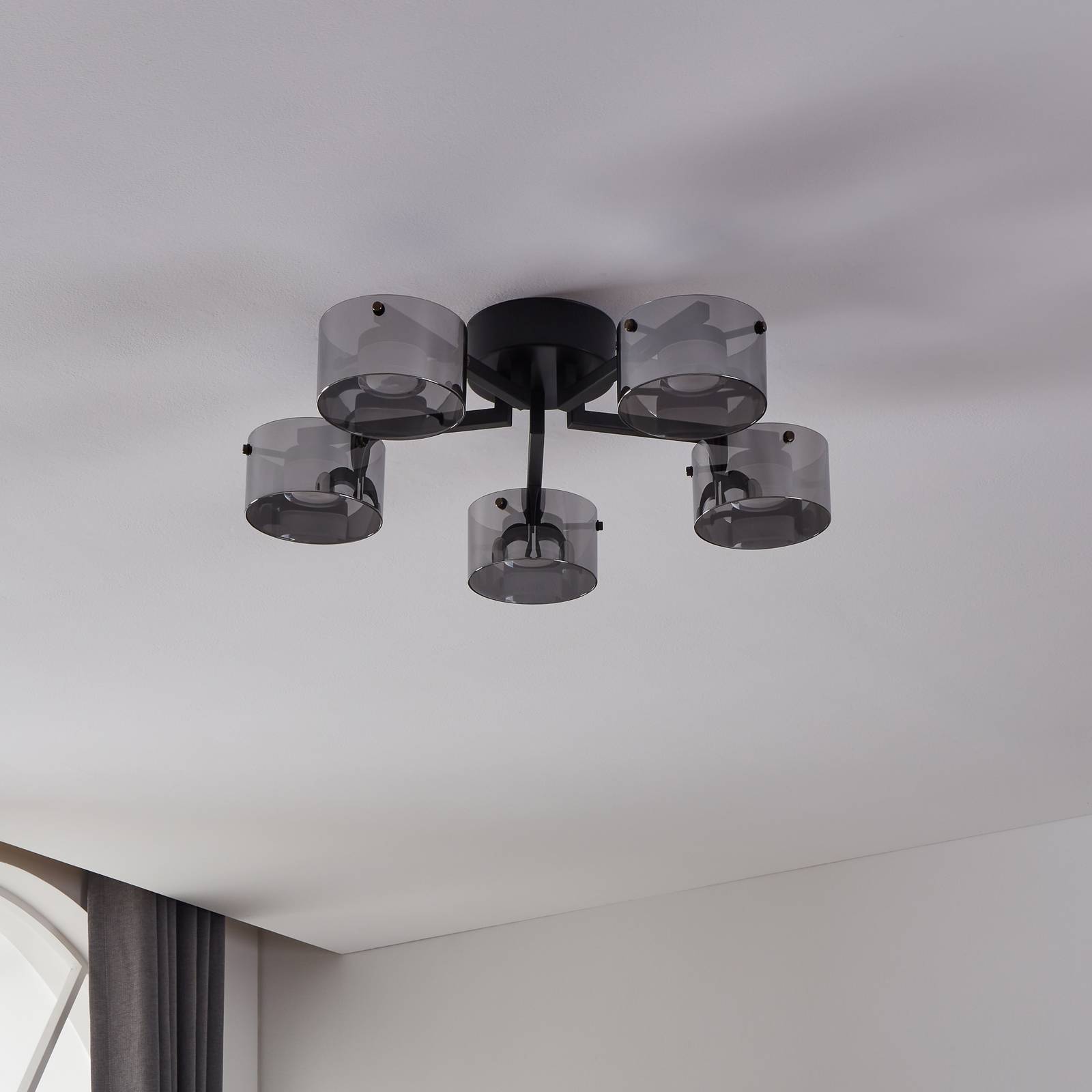  Eglo Eglo Copillos Led Ceiling Lamp, Black, ø 66 Cm, Glass/metal, 5-bulb 
