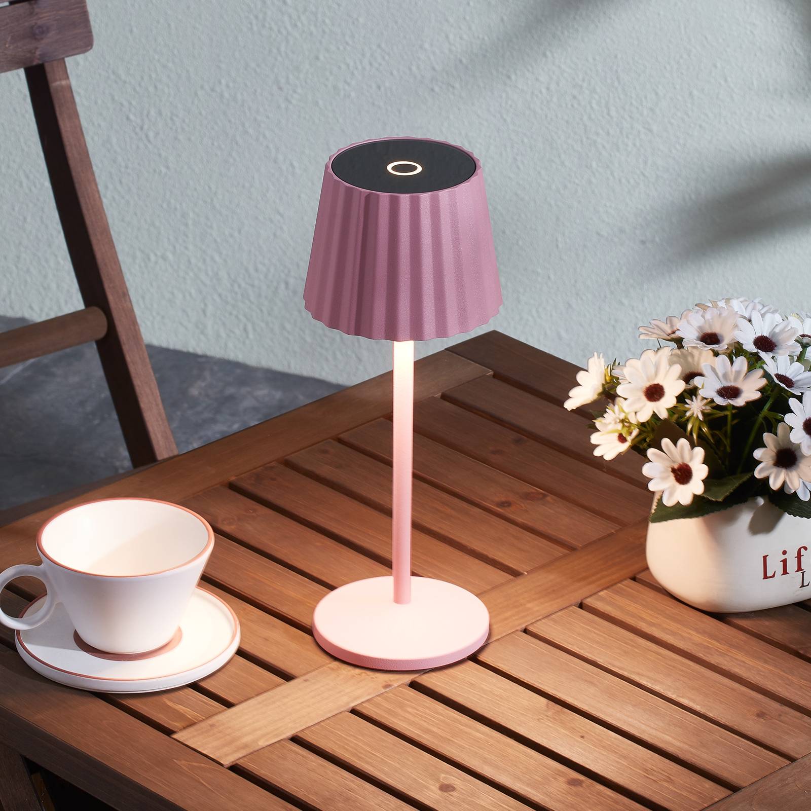 Lindby LED-uppladdningsbar bordslampa Esali rosa aluminium 11 cm