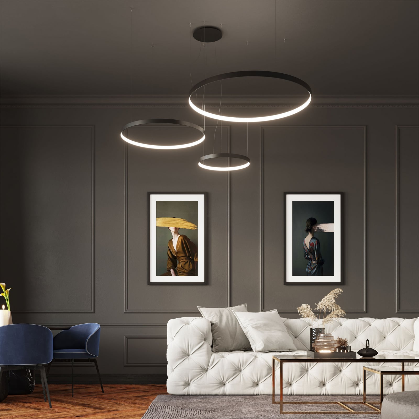 Suspension LED Rio 110 horizontale 3 000 K noire