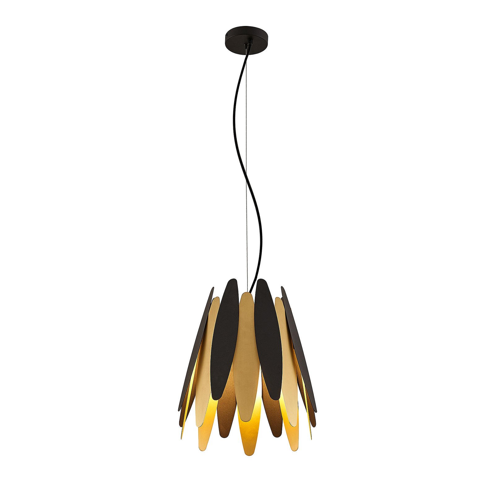 Lucande Lounit hanging lamp, black/gold, 1-bulb