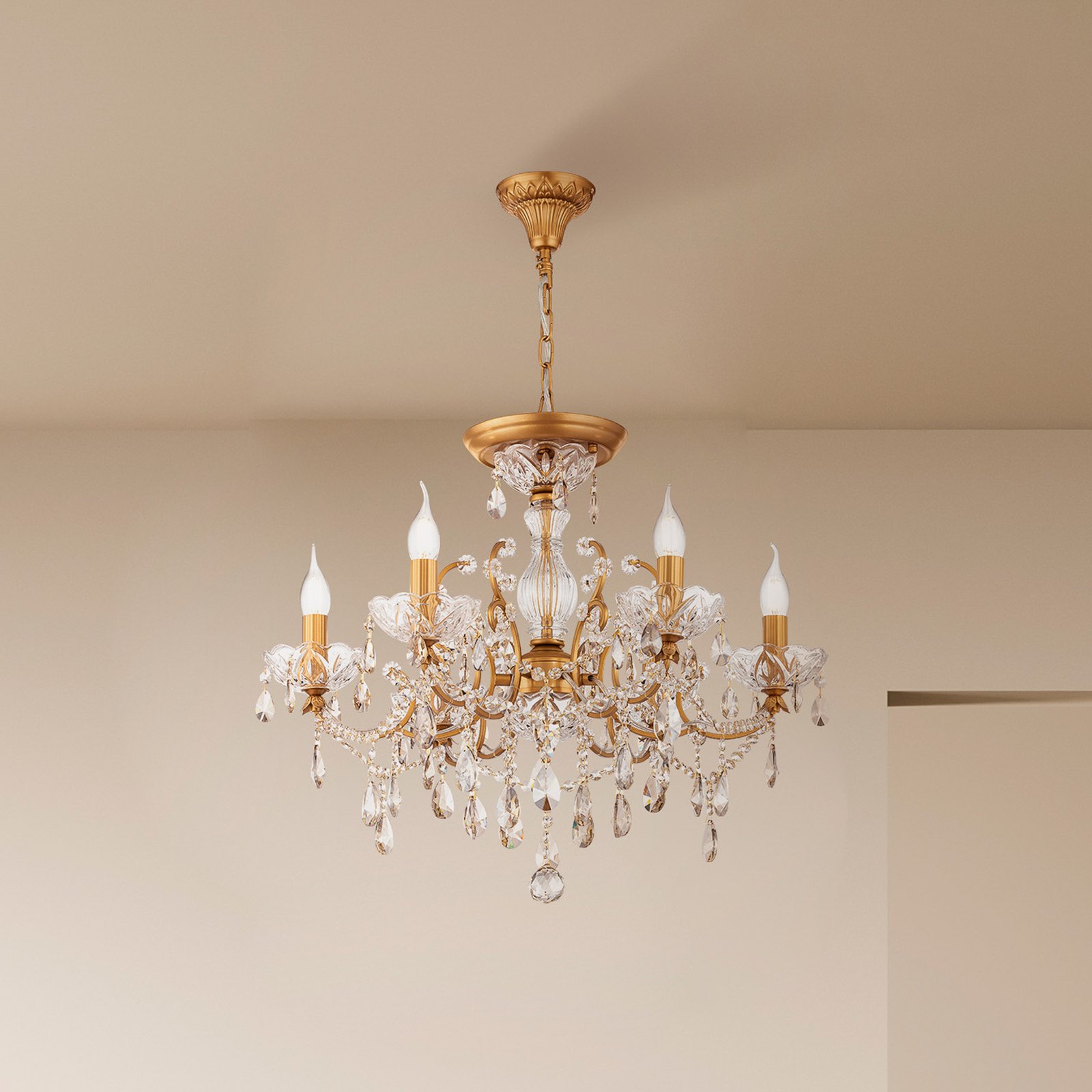 Maytoni Sevilla chandelier, Ø 62 cm, gold-coloured, crystals