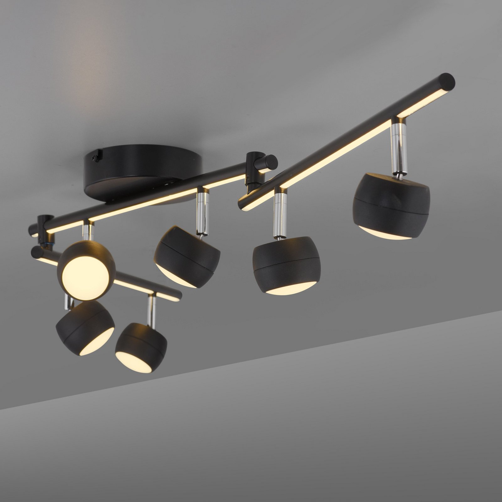 JUST LIGHT. LED-kattospotti Jarik, 6-lamppuinen, musta, 3 000 K