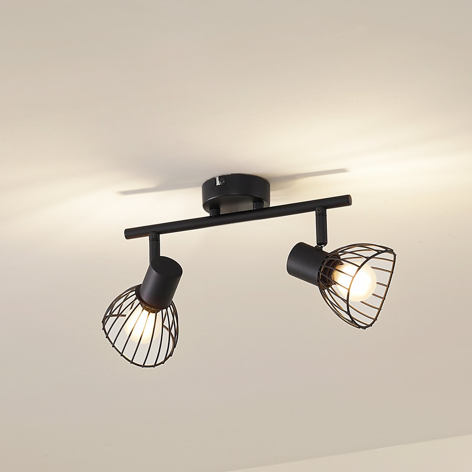 Lindby ceiling light Piena, black, 2-bulb, iron