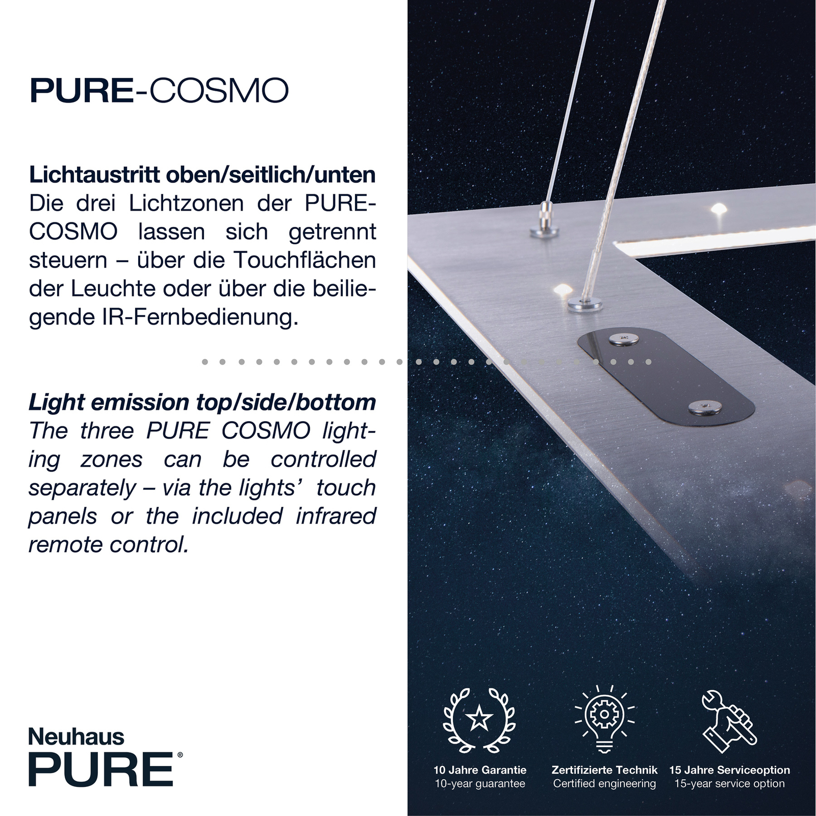 PURE Cosmo LED-Hängeleuchte 50x50cm