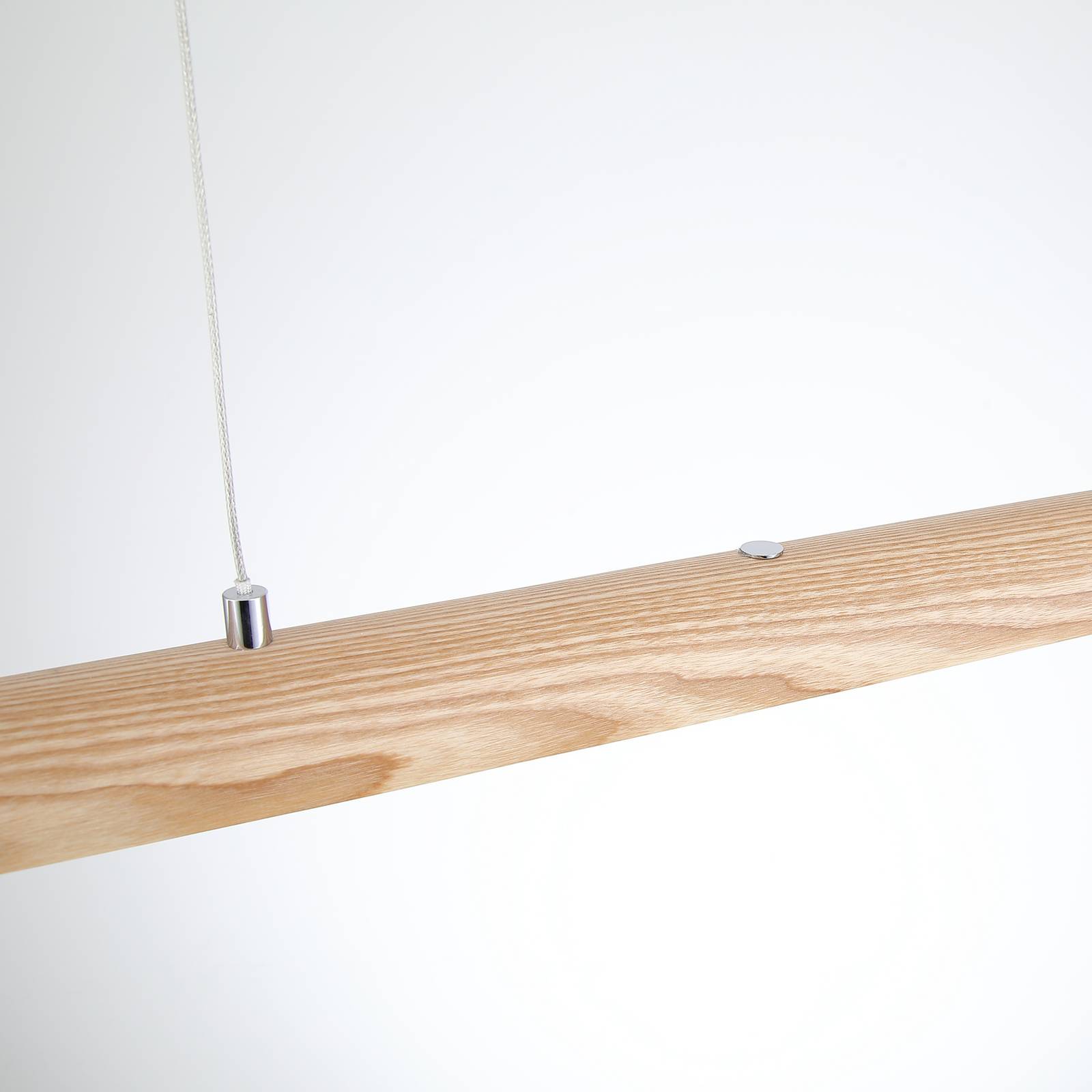 Lampa wisząca LED Kenzie, długość 60 cm, jasnobrązowa, drewno, CCT