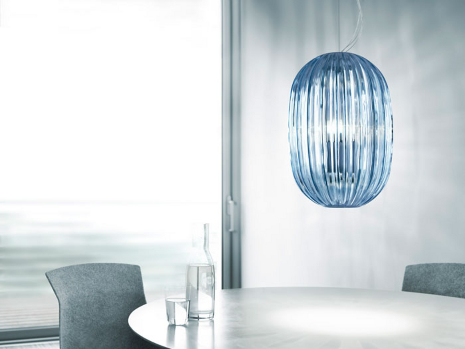 Plass Medium Lustră Pendul Light Blue 3,2m - Foscarini