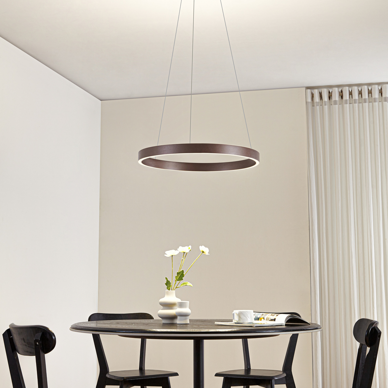 Lucande LED Pendant lamp Yonam, coffee, Ø 60cm