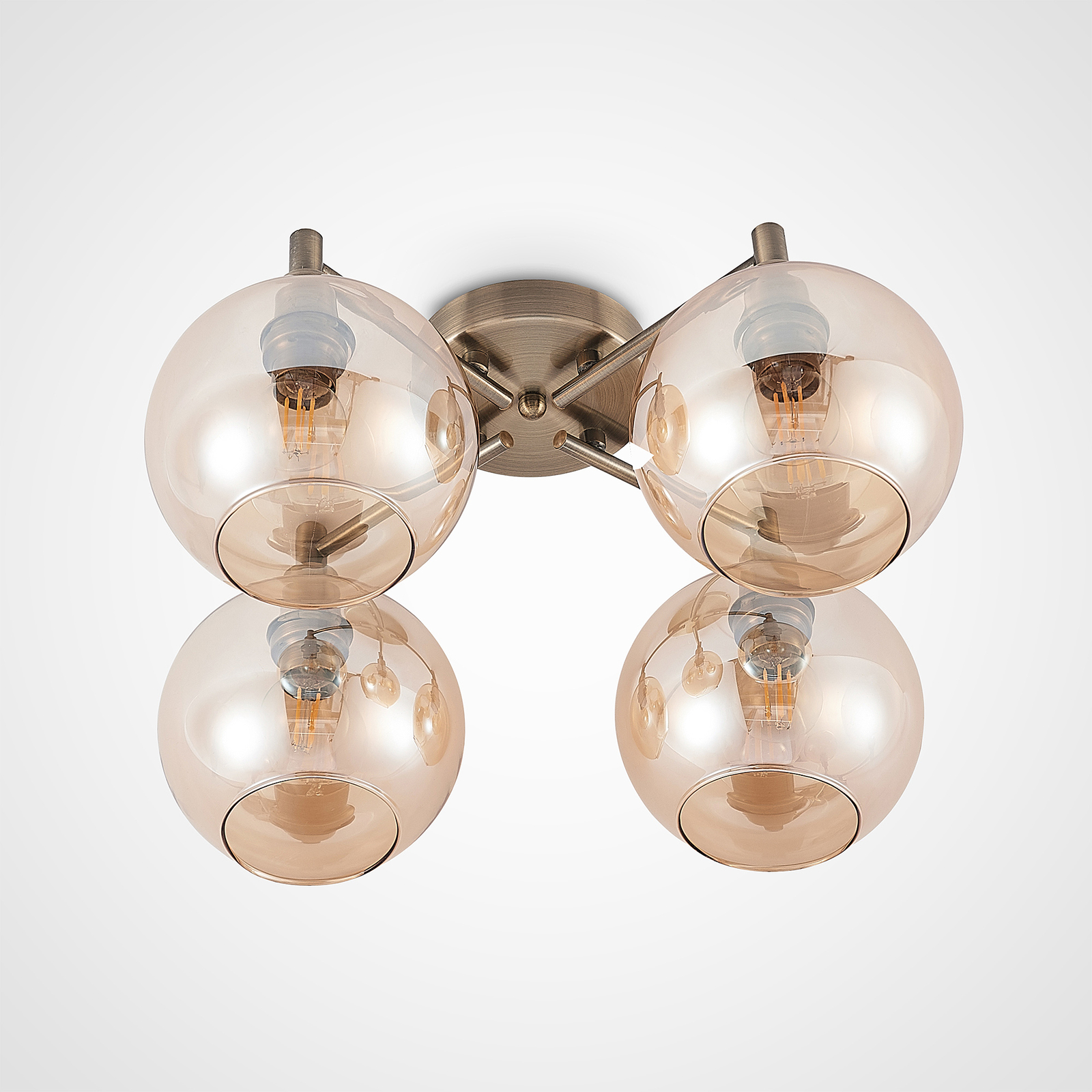 Lindby Brendan plafondlamp, bruin glas, 4-lamps