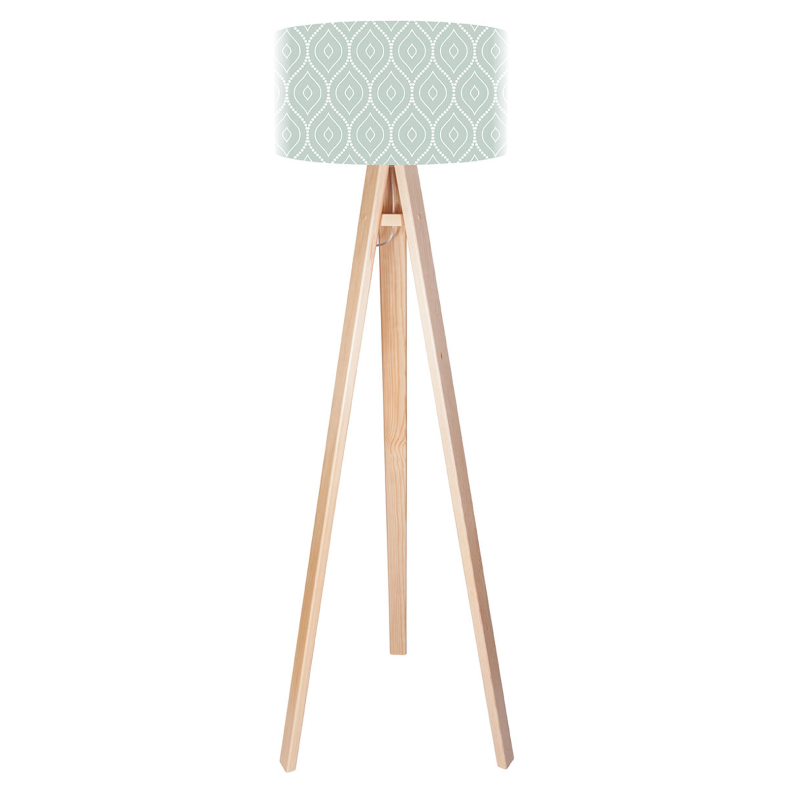 Maco Design Rena tripod floor lamp with printed lampshade, for Living / Dining Room, wood, plastic, E27, 60 W, energy efficiency: A++, H: 140 cm